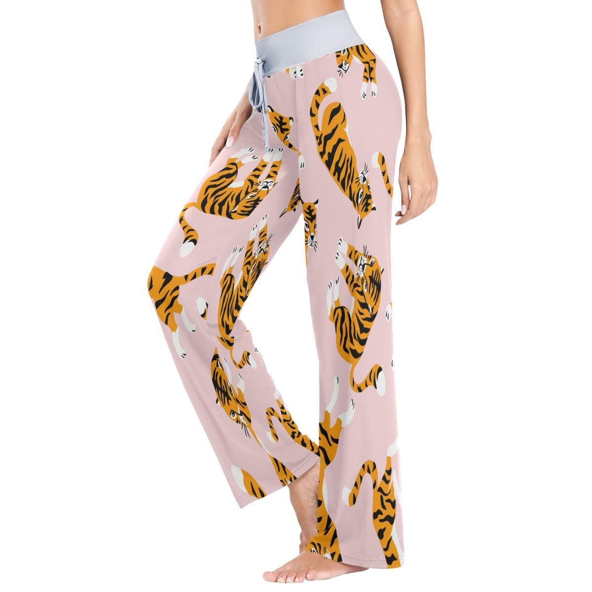 ALAZA Cute Tiger Print Pink Women's Pajama Lounge Pants - Soft Stretchy Wide Leg Sleepwear for Women - Perfect for Sleepovers, Relaxing at Home & Cozy Loungewear