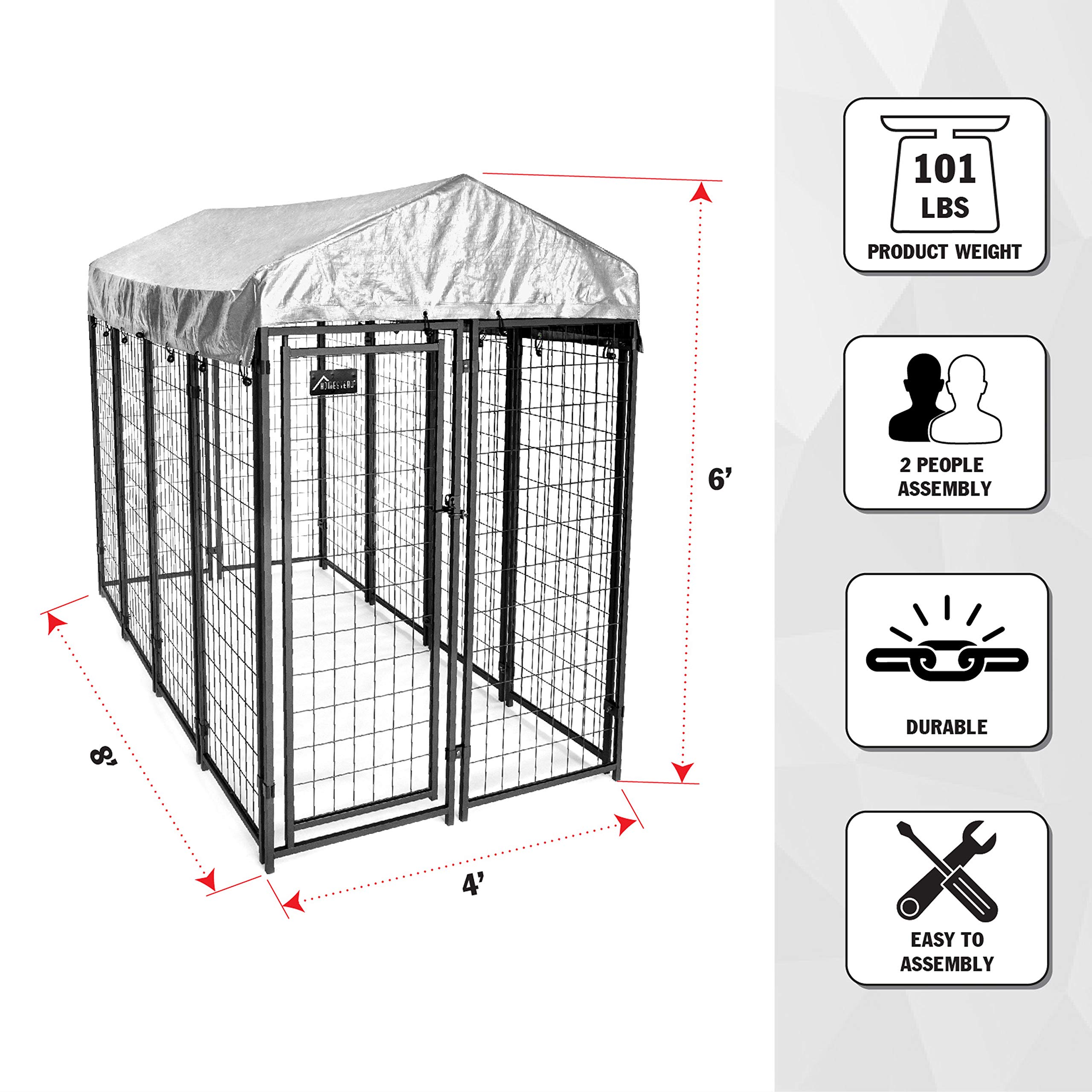 Heavy Duty 6x4x8ft Outdoor Dog Kennel with UV Protection Waterproof Cover - Welded Wire Pet Cage for Small Dogs - Durable Black Kennel for Yard, Patio & Backyard Use - Ideal for Training, Travel & Secure Outdoor Play