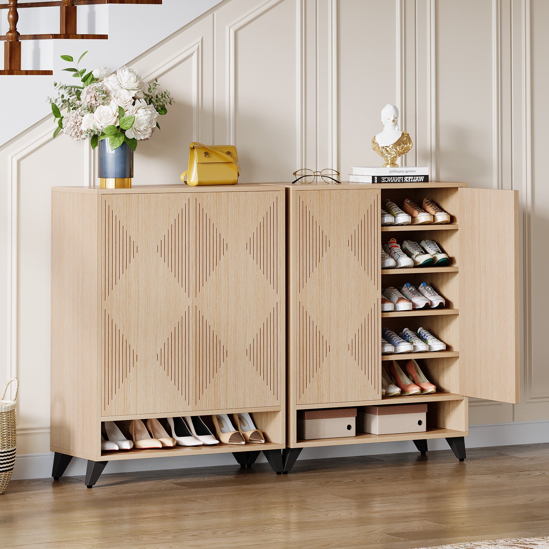6-Tier Wooden Shoe Storage Cabinet with Adjustable Shelves - Space Saving Shoe Organizer for Entryway, Closet & Bedroom Organization