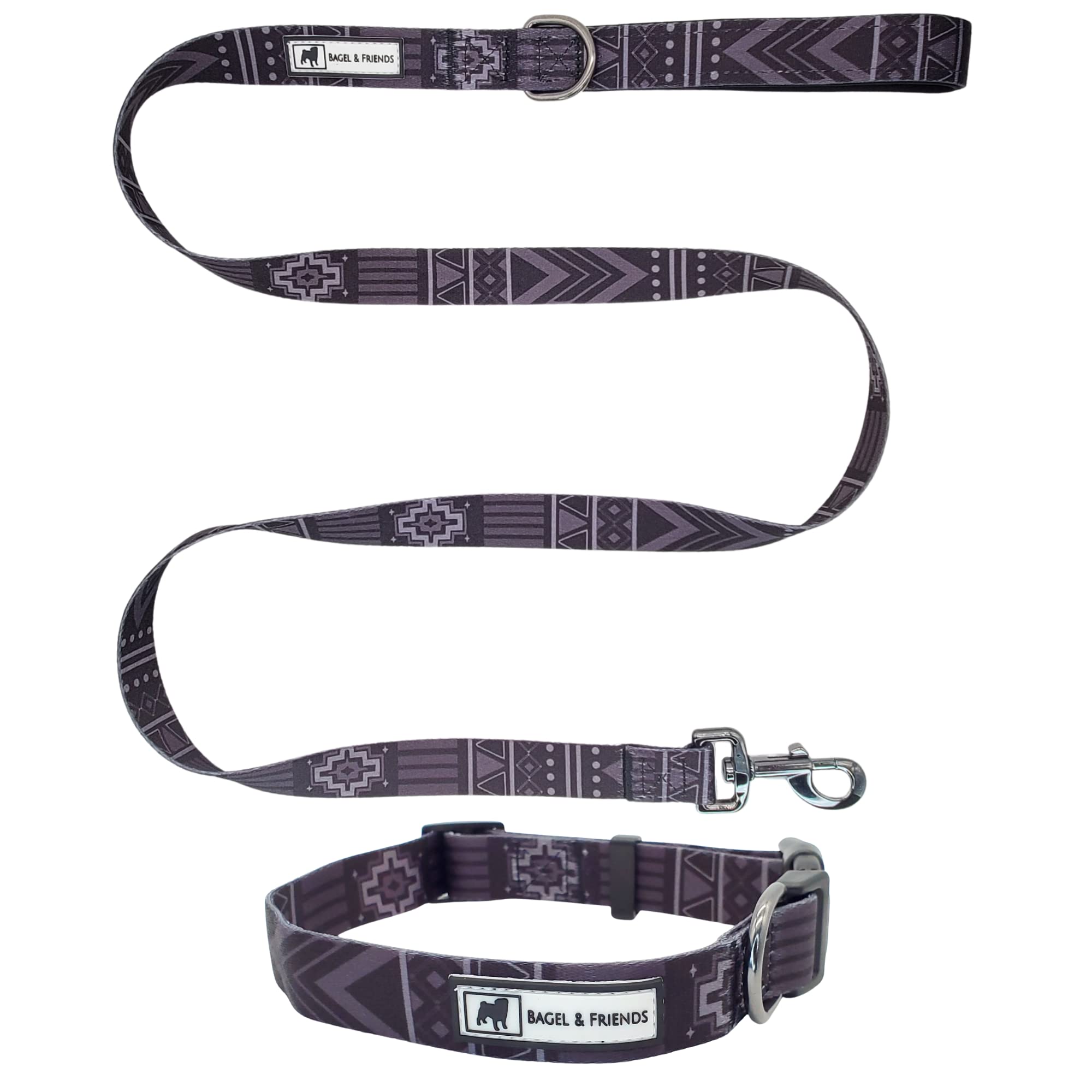 Premium Matching Dog Collar & Leash Set - Adjustable XS/S/M/L Sizes for Male & Female Dogs - Durable Black Tribal Pattern - Perfect for Training, Walks & Outdoor Adventures