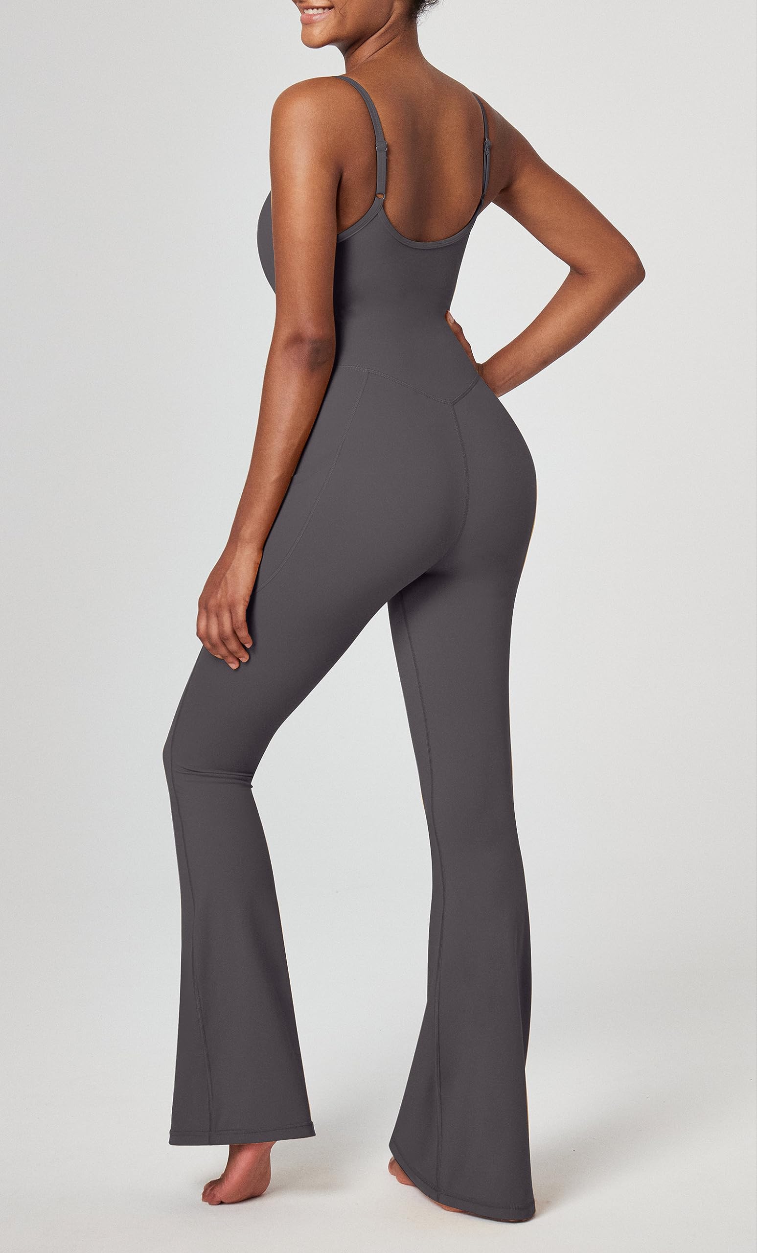 IUGA Women's Blue Casual Flare Jumpsuit - Built-in Bra, Tummy Control & Pockets - Perfect for Yoga, Travel & Everyday Wear