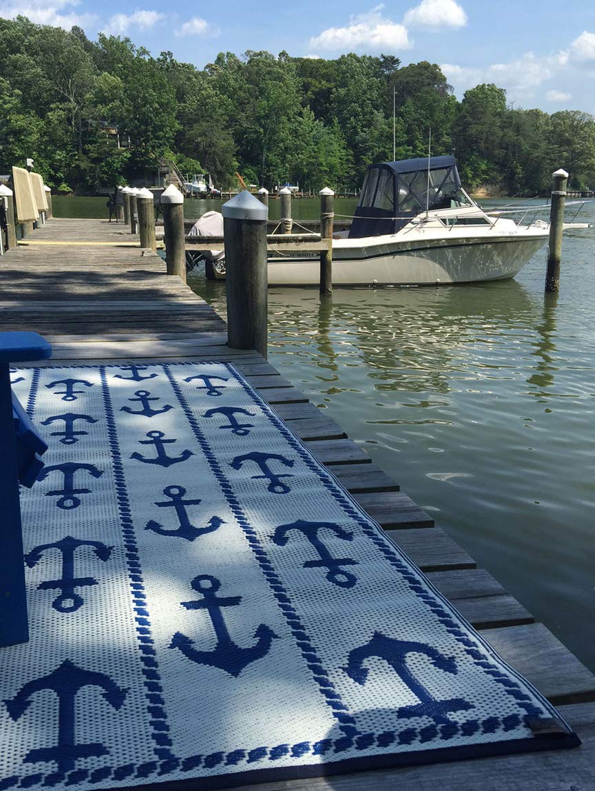 Mad Mats Reversible Outdoor Rug - 6' x 9' Blue/White Plastic Mat for Patio, Deck, Porch, Kitchen & Bathroom - Perfect for Outdoor Entertaining, Poolside Lounging & Indoor High-Traffic Areas