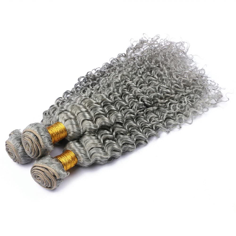 Premium 3-Piece Silver Gray Deep Wave Virgin Brazilian Human Hair Extensions (18