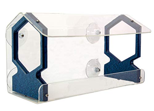 JCs Wildlife Geometric Diner 13 Window Bird Feeder - Easy to Clean & Fill, 4 Cup Seed Capacity - Clear Acrylic with Strong Suction Cups for Any Window (Blue) - Perfect for Bird Watching at Home, Office or Garden