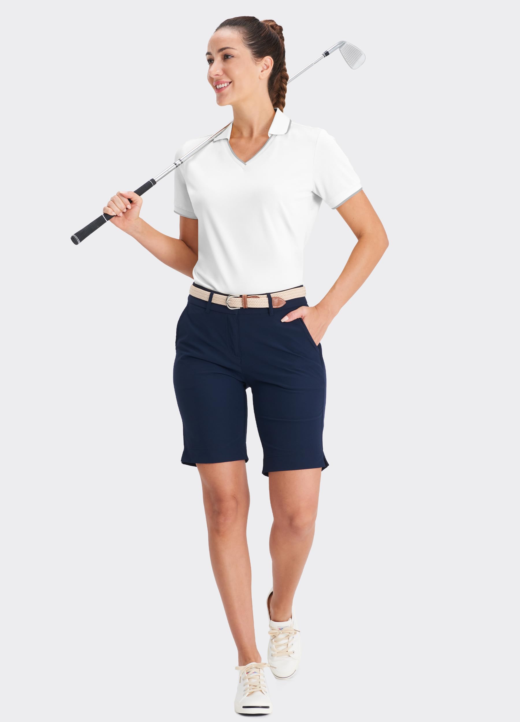Hiverlay Women's Quick-Dry V-Neck Polo Shirt - Lightweight Golf & Tennis Shirt with Sun Protection - White XXXL - Perfect for Golf, Tennis & Outdoor Activities