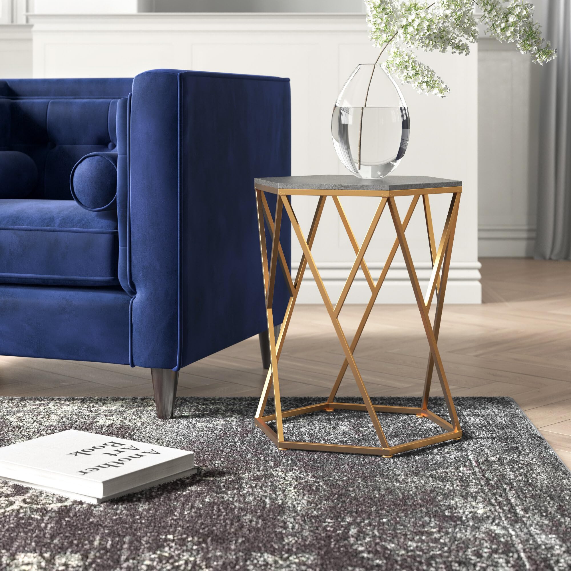 Cressa Faux Shagreen Side Table or End Table in Gray - Modern Accent Furniture for Living Room, Bedroom & Office Decor