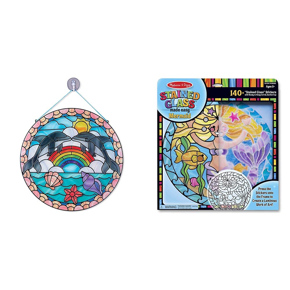 Melissa & Doug Stained Glass Craft Kit for Kids - Dolphins & Mermaids Art Activity with 320+ Stickers | DIY Window Art, Birthday Gifts & Creative Play for Ages 5+