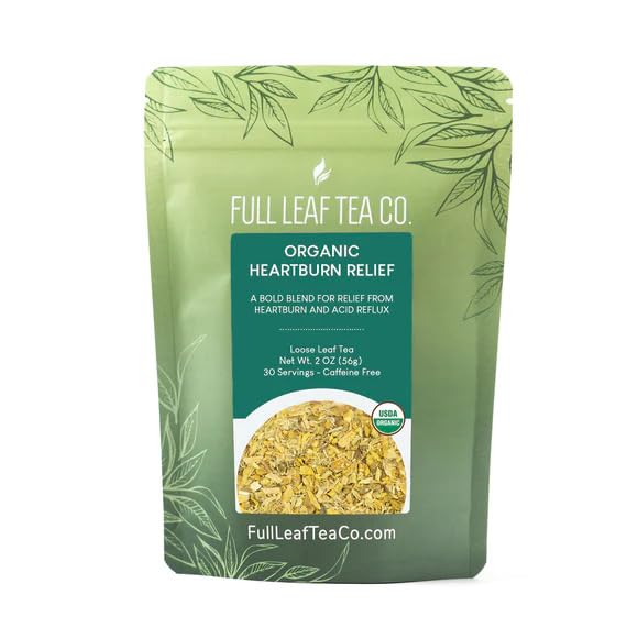 Organic Heartburn Relief Tea - Natural Herbal Loose Leaf Tea for Acid Reflux & Digestion | 2oz Bag (30 Servings) | Full Leaf Tea Co. | Perfect for After Meals & Nighttime Comfort