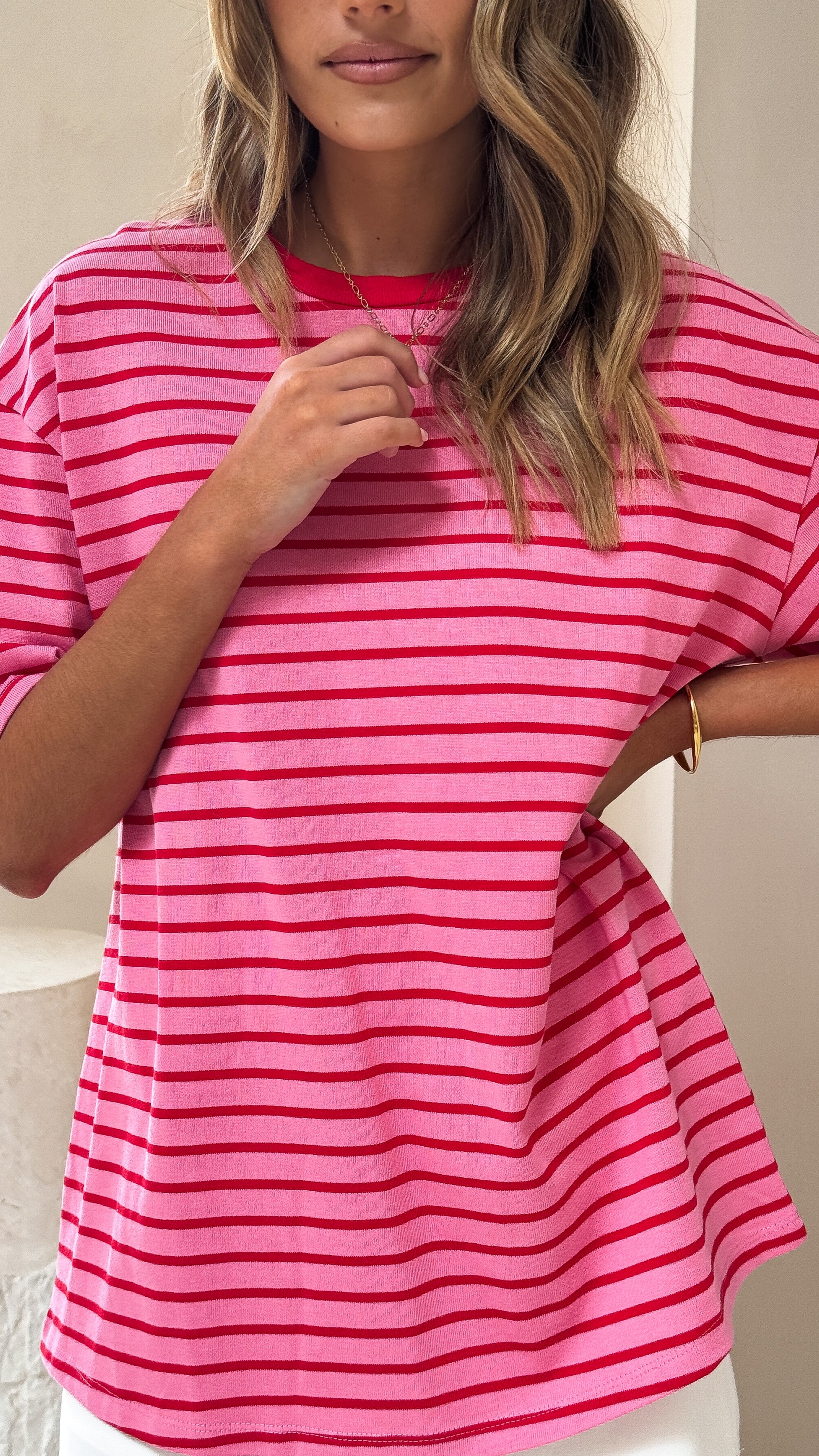 Jeto Oversized T-Shirt for Women - Soft Cotton Pink & Red Tee - Loose Fit Casual Shirt for Everyday Wear, Street Style & Loungewear