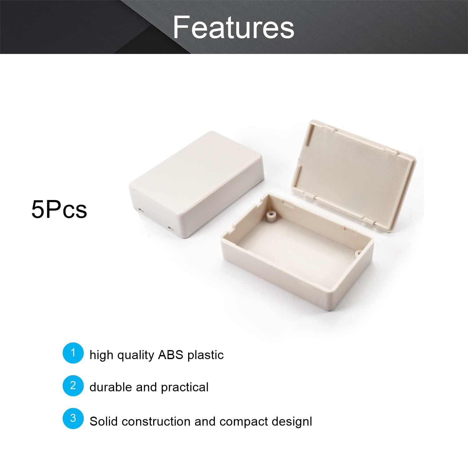 Fielect 5pcs ABS Plastic Electronic Junction Box - 70x45x18mm Waterproof Project Enclosure for Circuit Boards, DIY Electronics & Wiring (White) - Perfect for Home Automation, Solar Projects & Electrical Repairs