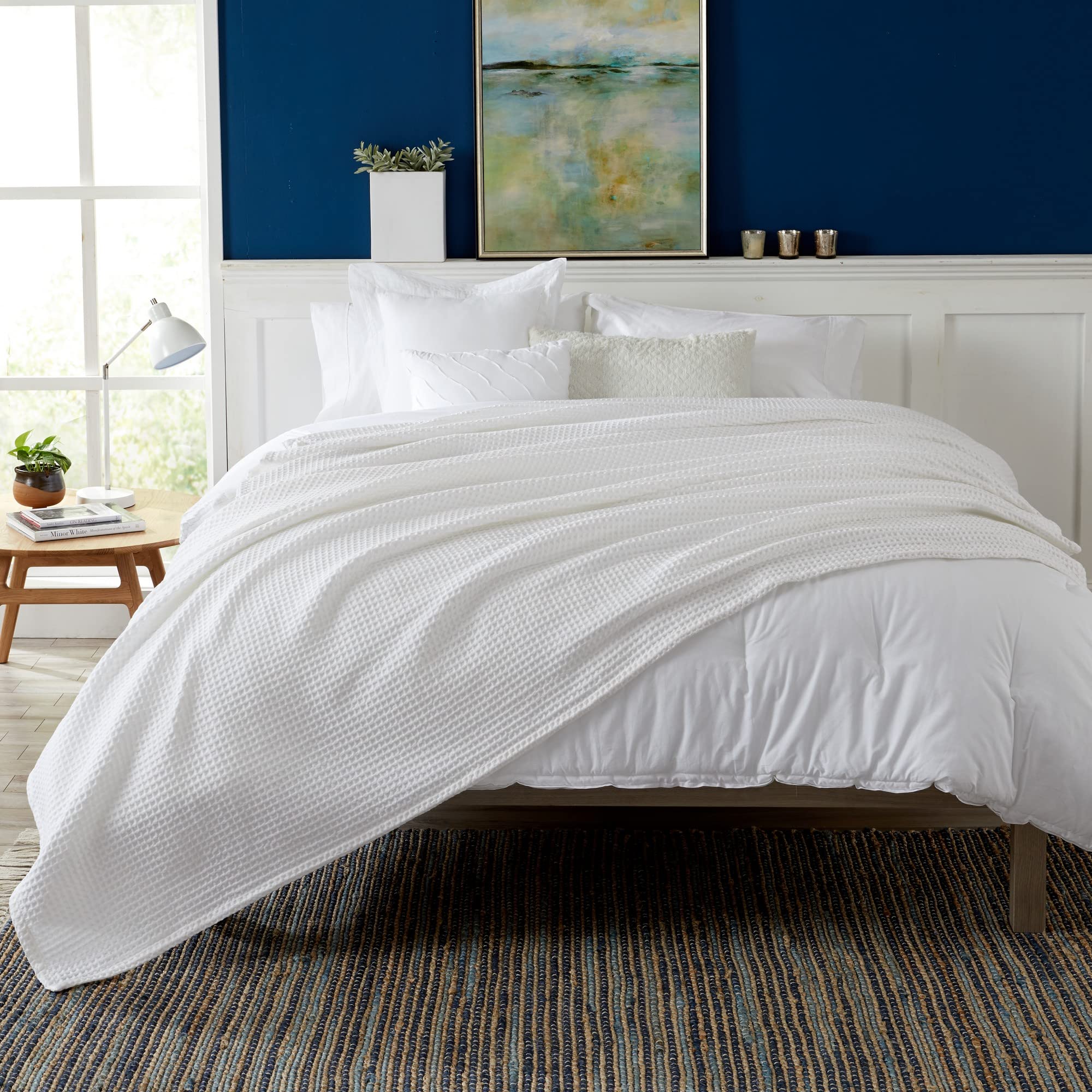 100% Cotton Waffle Weave Blanket - Ultra Soft & Breathable All-Season Bedding | King Size White Thermal Blanket for Layering | Brielle Collection | Perfect for Bedroom, Guest Room & Cozy Home Decor