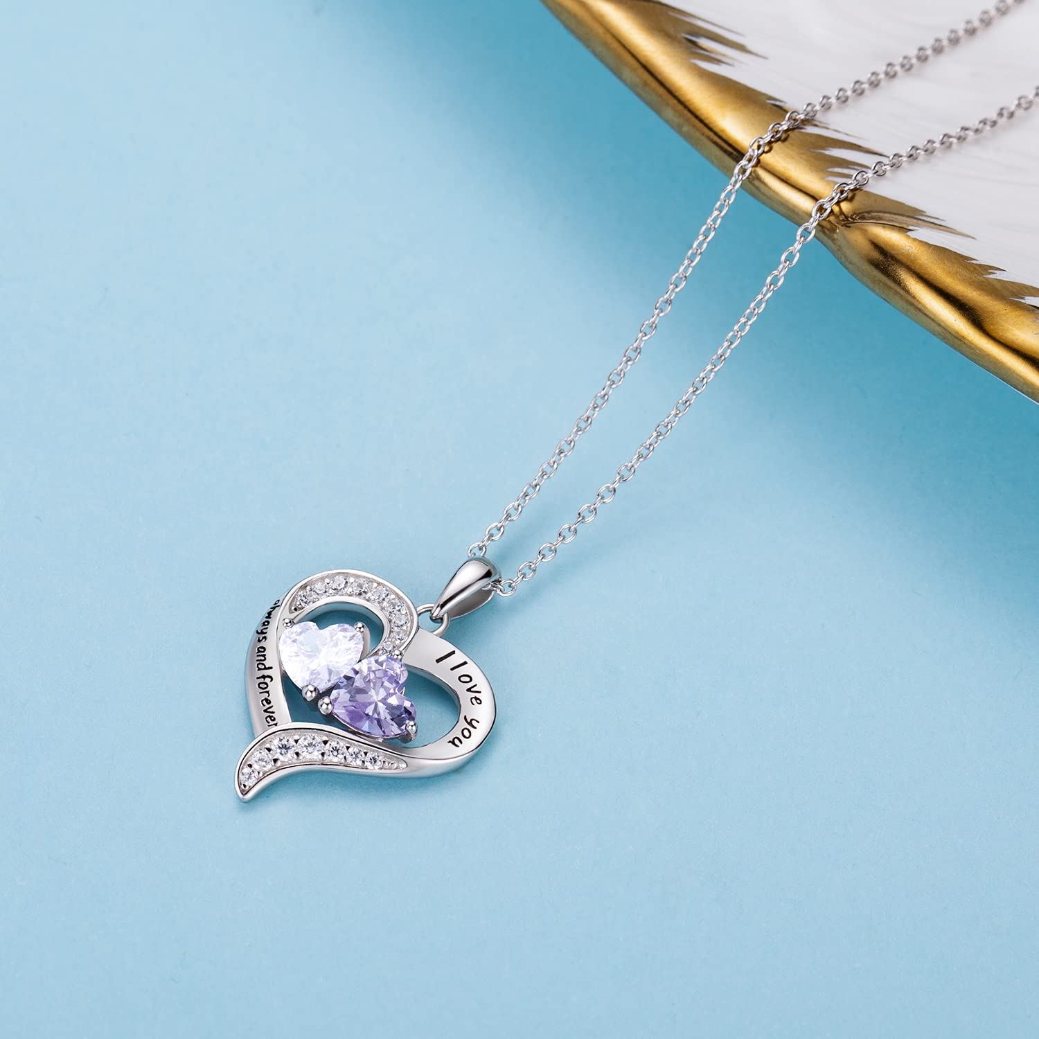 BlingGem Heart Necklace for Women - 925 Sterling Silver Birthstone Pendant with 2 Stones, Customizable Jewelry Gift for Wife, Mom, Girlfriend | Perfect for Valentine's Day, Anniversary, Mother's Day & Birthday Gifts