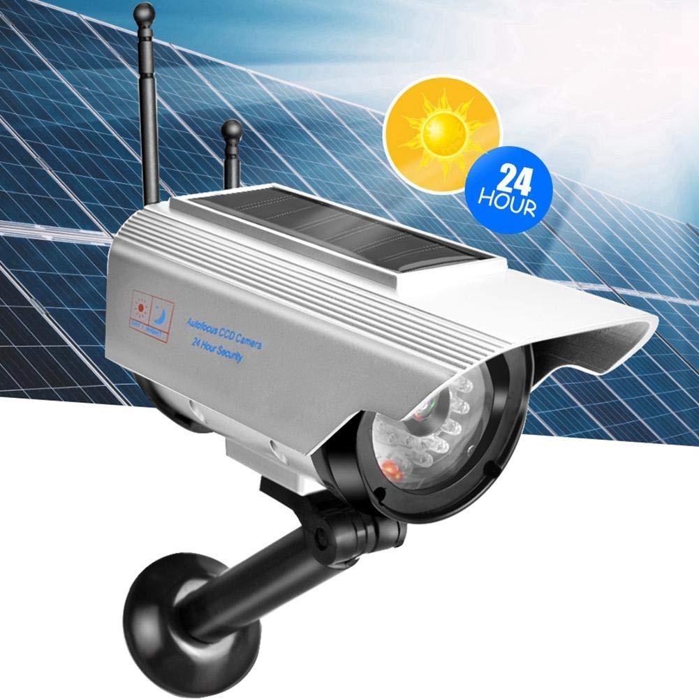 Solar Powered Fake Security Camera with Flashing LED Light - Indoor/Outdoor Dummy Surveillance Camera for Home, Office & Business Use - Deter Burglars & Enhance Safety