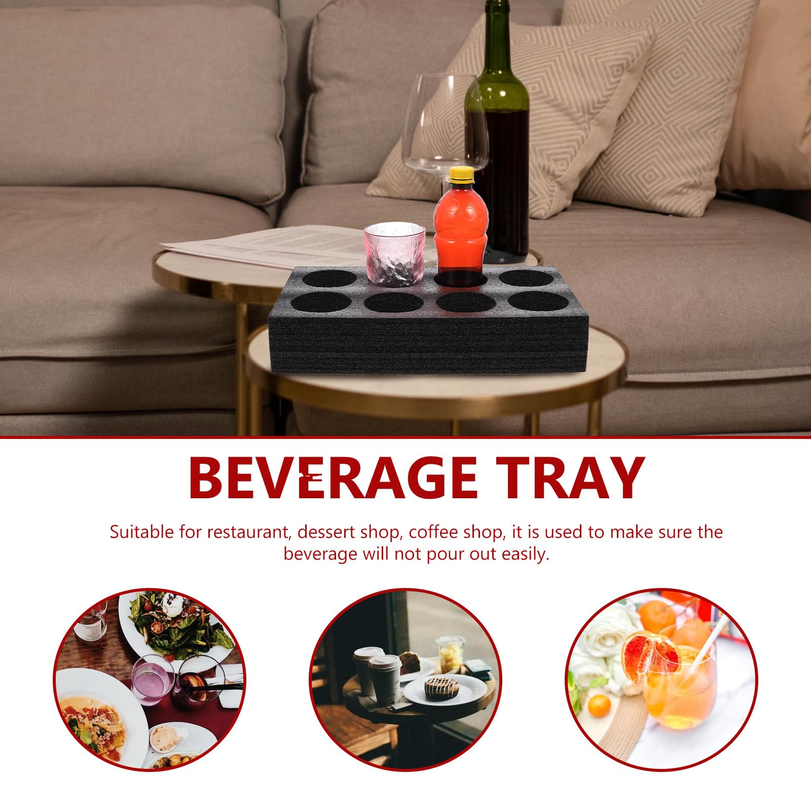 STOBOK 2-Pack Black Foam Drink Carrier Tray - 8 Hole Coffee Cup Holder for Takeout, Beverage Packaging & Fixing - Perfect for Coffee Shops, Restaurants, and Catering Services