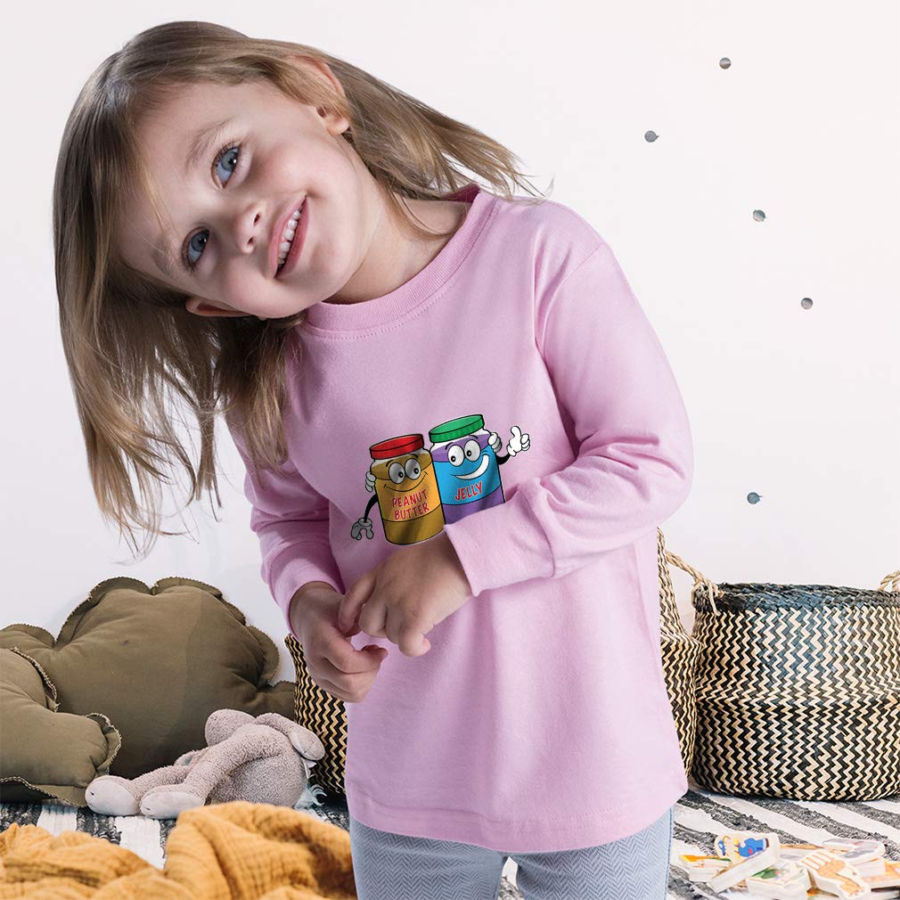 Peanut Butter & Jelly Kids Long Sleeve T-Shirt - Soft Cotton Graphic Tee for Boys & Girls (4T, Oxford Gray) - Perfect for School, Playdates & Family Outings