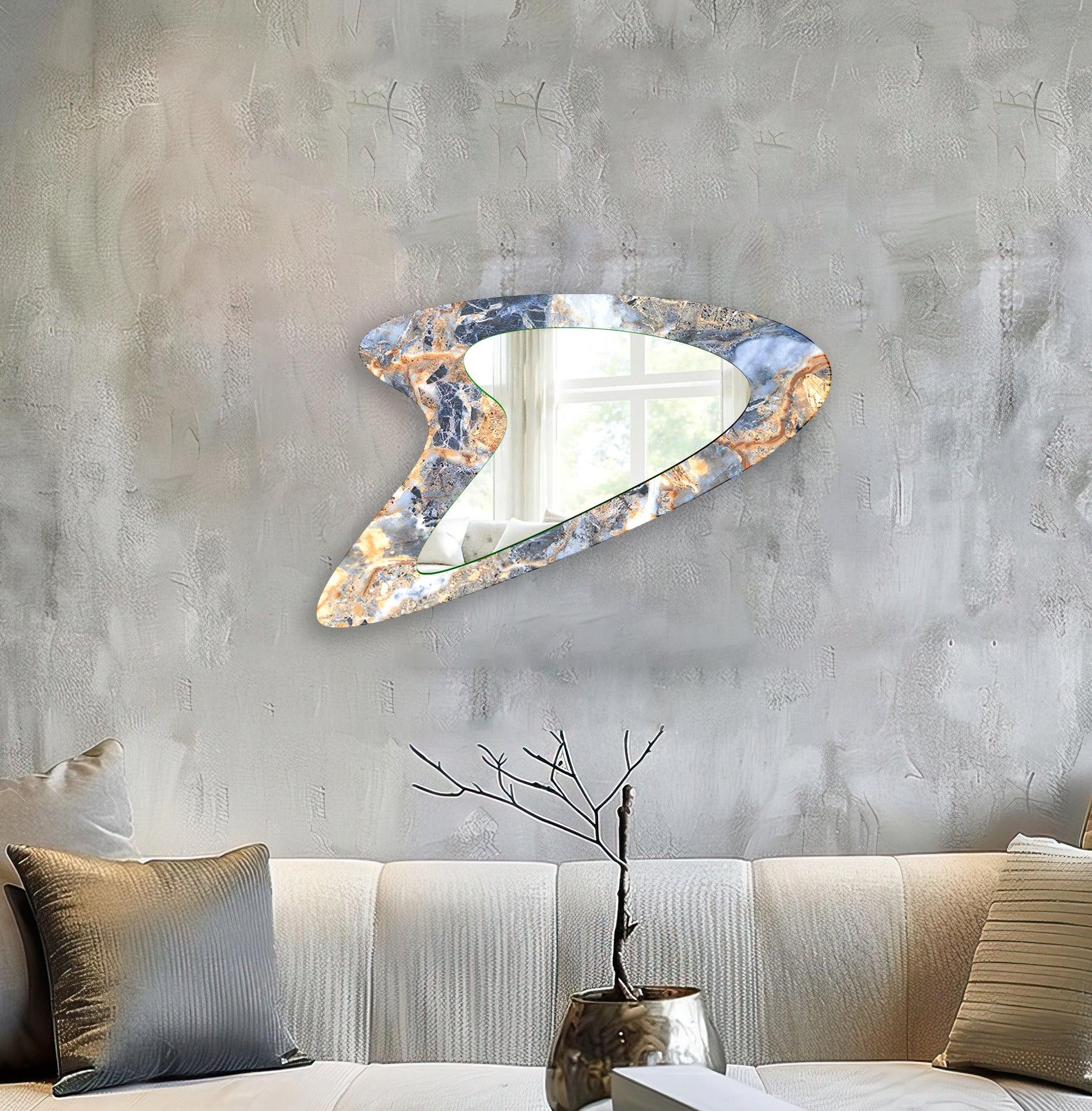 Elegant Blue Marble Wall Mirror - Modern Round Decorative Mirror for Living Room, Bedroom & Bathroom - Home Decor & Interior Design Accent