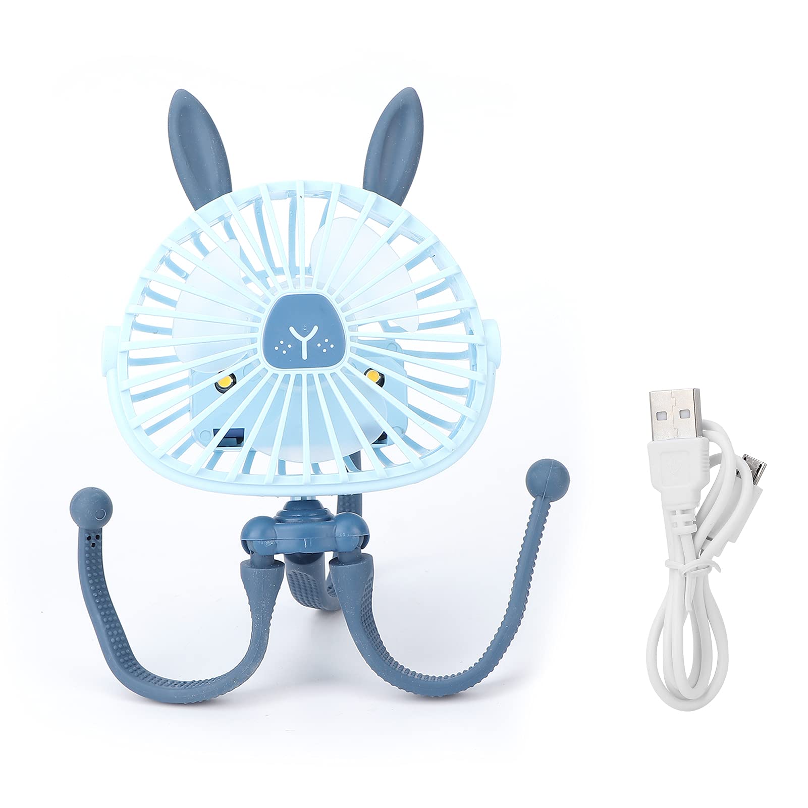 Dioche Mini Handheld Stroller Fan with Flexible Tripod - USB Rechargeable, Low Noise Baby Fan with Night Light - Perfect for Car Seats, Cribs, Bikes & Treadmills (Blue) - Ideal for Outdoor Activities, Travel & Nursery Use