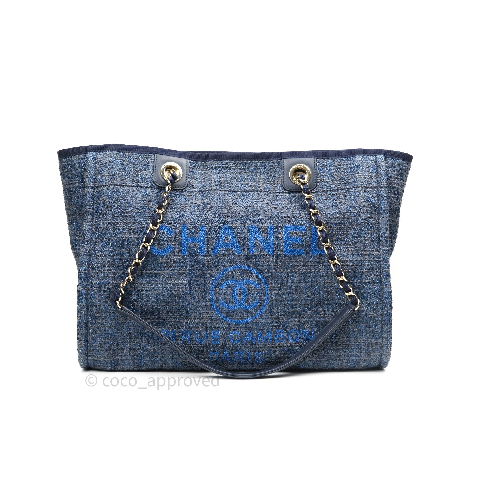 Chanel Navy Blue Canvas Deauville Medium Tote Bag - Luxury Designer Handbag for Women, Perfect for Work, Travel & Everyday Use