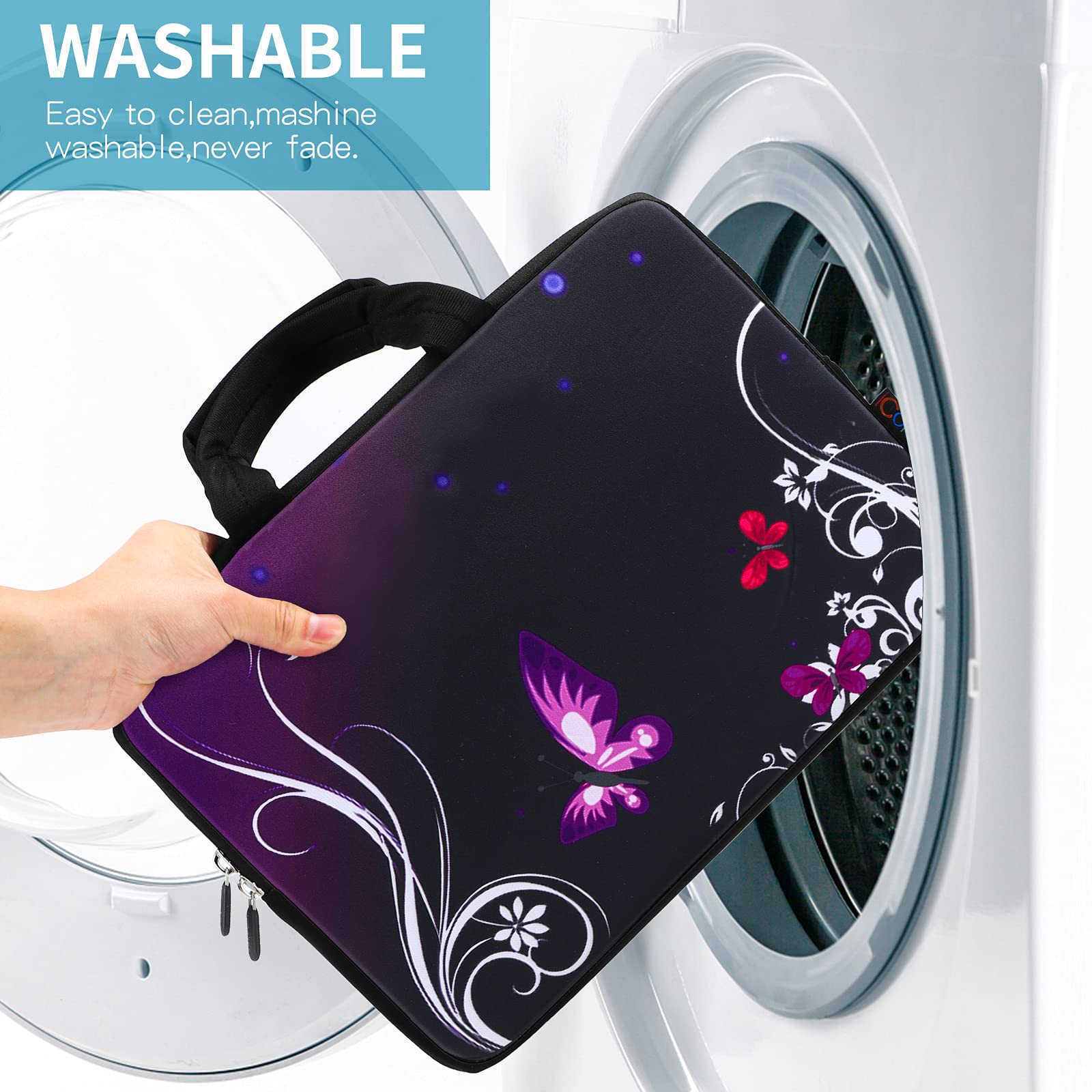 Premium Neoprene Laptop Sleeve Case for 11-12.5 Inch MacBook Air, Chromebook, Ultrabook & Tablet - Lightweight Protective Cover with Purple Butterfly Design - Perfect for Travel, Office & School Use