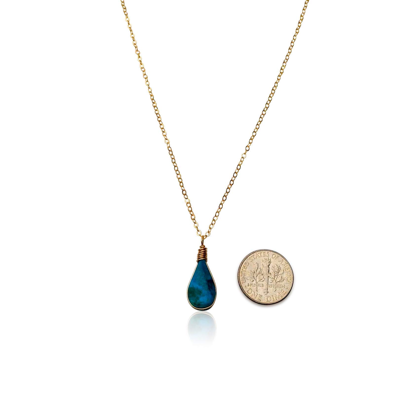Handmade Chrysocolla Jewelry Set for Women - 14K Gold Filled Dainty Necklace & Teardrop Earrings | Healing Crystal Gift for Birthday, Meditation & Spiritual Healing | by Rumi Sumaq