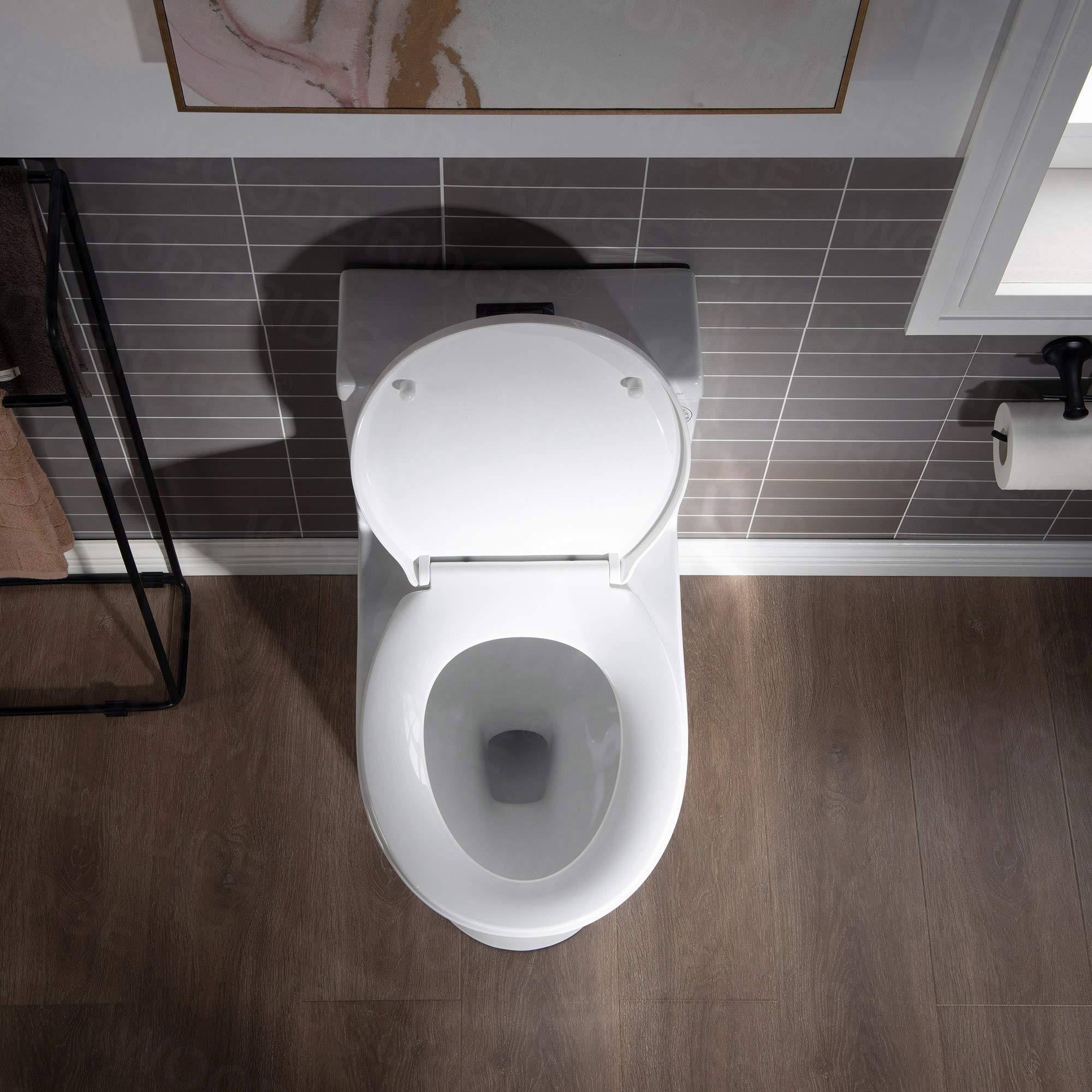 WOODBRIDGE Compact Dual Flush One Piece Toilet 1.28 GPF - Soft Closing Seat, 1000g MaP Score, Small Space Saving Design with Matte Black Button (B0500-MB, White) - Perfect for Tiny Bathrooms, Apartments & RVs