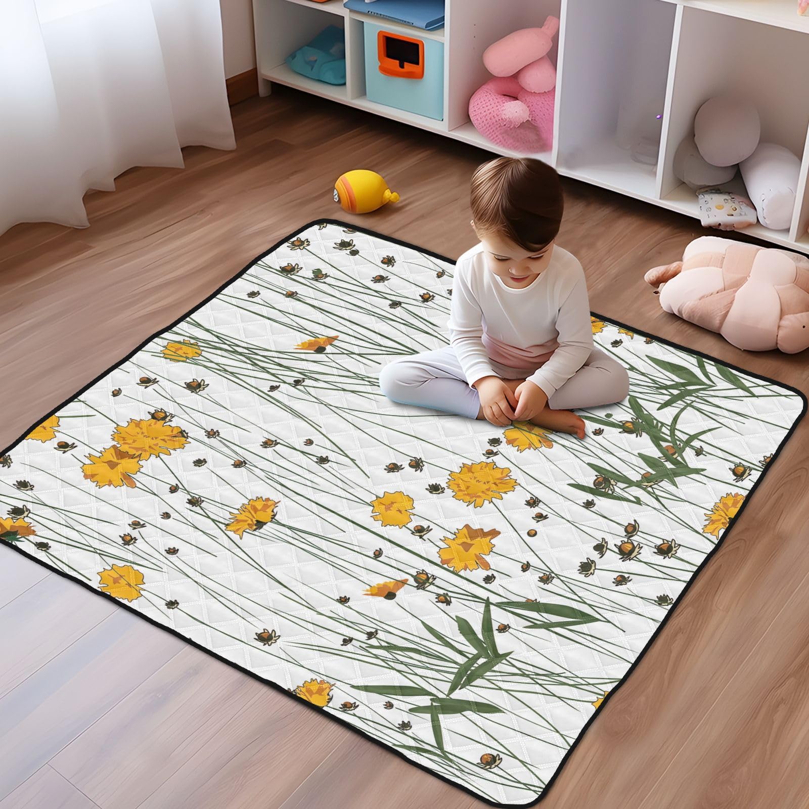 **Premium Soft Foam Baby Play Mat - Meadow Yellow Floral Pattern, 50