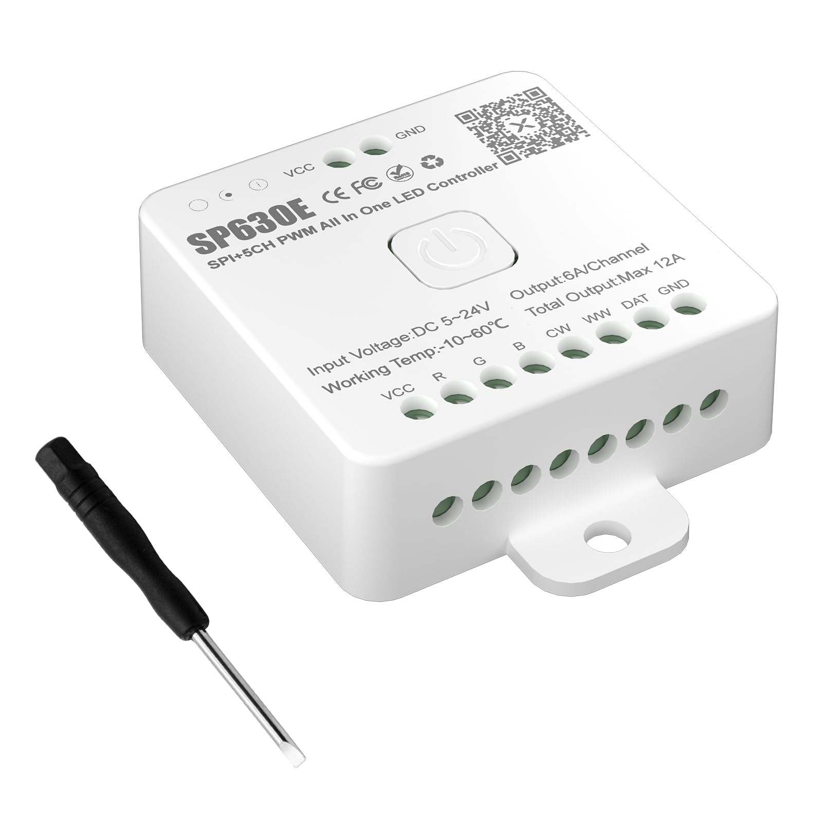 PAUTIX 12-in-1 Bluetooth LED Music Controller SP630E - Full Color RGB/RGBW/WW/RGBCCT Controller with iOS/Android App - Works with LED Strip Lights & Matrix Panels - Perfect for Home Lighting, Parties, and Stage Effects (No Battery Included)