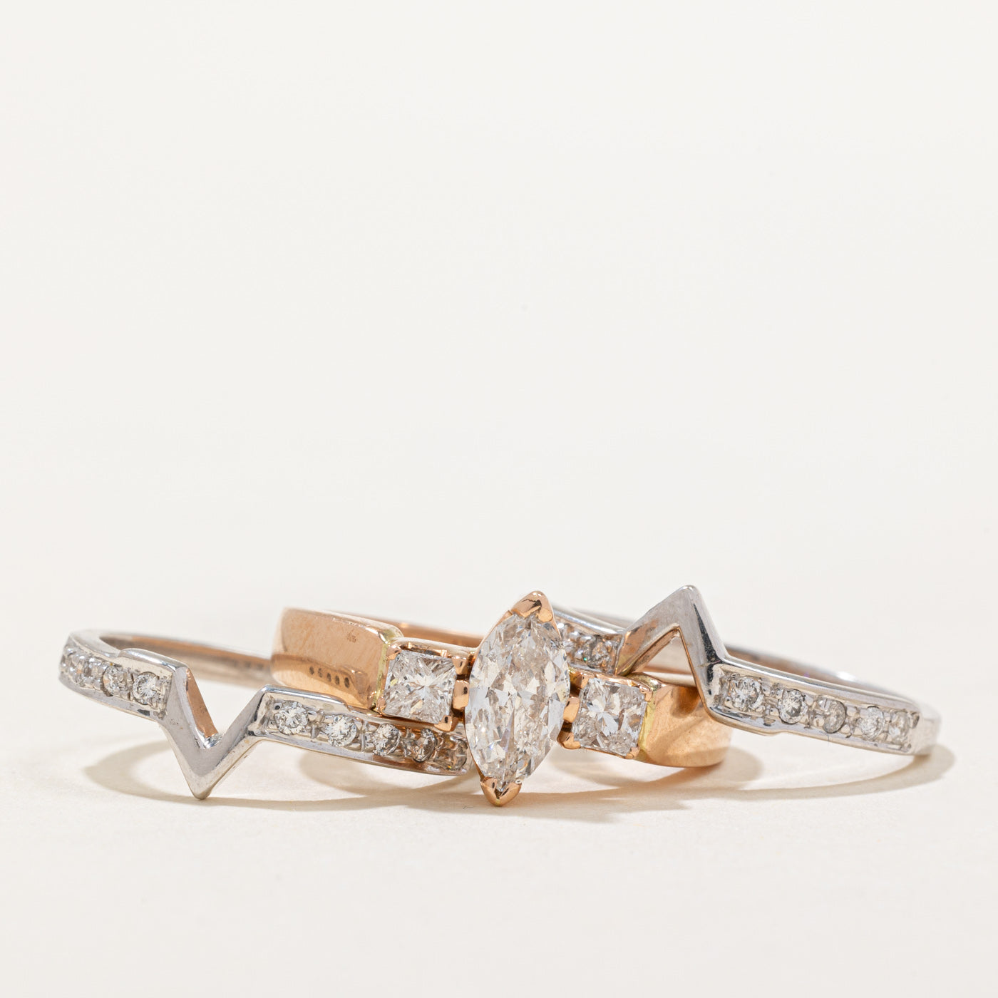 1.04ctw Marquise Cut Diamond Two Tone Gold Wedding Ring Set - Size 6 | Elegant Bridal Jewelry for Engagement & Anniversary Gifts