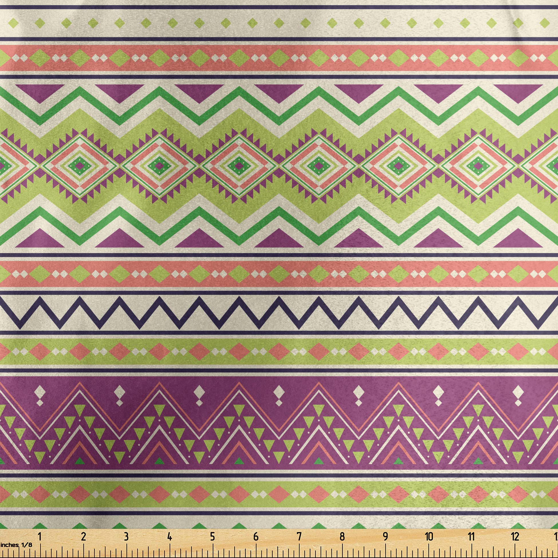 Ambesonne Aztec Fabric by The Yard - Colorful Geometric Mexican Pattern Horizontal Stripes | Decorative Satin Fabric for Home Textiles, DIY Crafts & Sewing Projects | Perfect for Curtains, Pillows, Table Runners & Upholstery