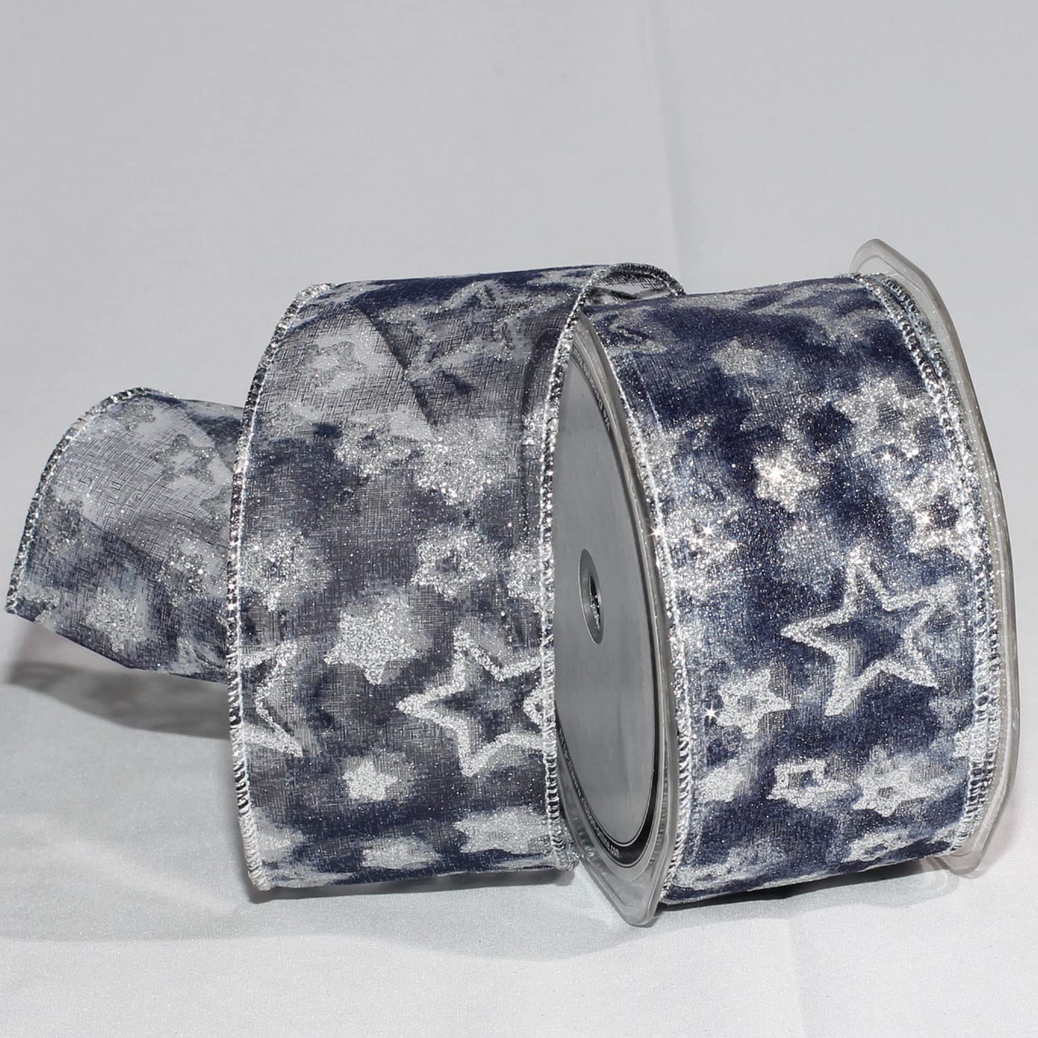 Sheer Blue 'Star Dreams' Wired Craft Ribbon - 2 Inch x 20 Yards - Perfect for Gift Wrapping, DIY Decorations, and Party Favors