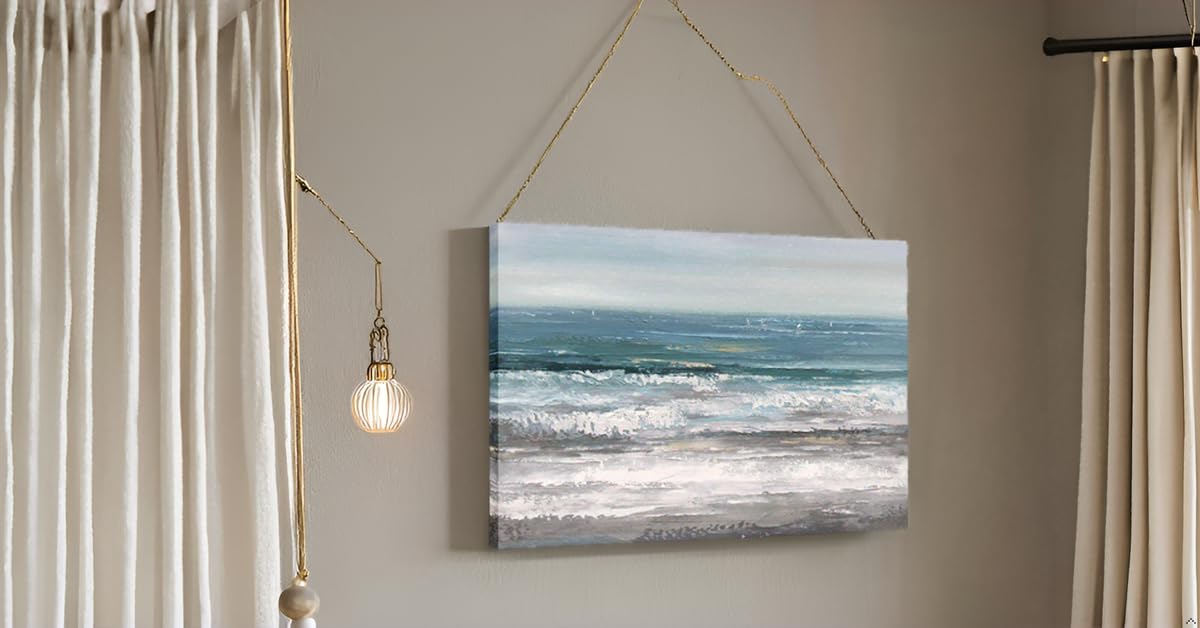 Yihui Arts Large Modern Abstract Seascape Canvas Painting - Hand Painted Ocean Beach Wall Art for Living Room Decor | Coastal Home Artwork for Beach Houses & Seaside Themed Interiors