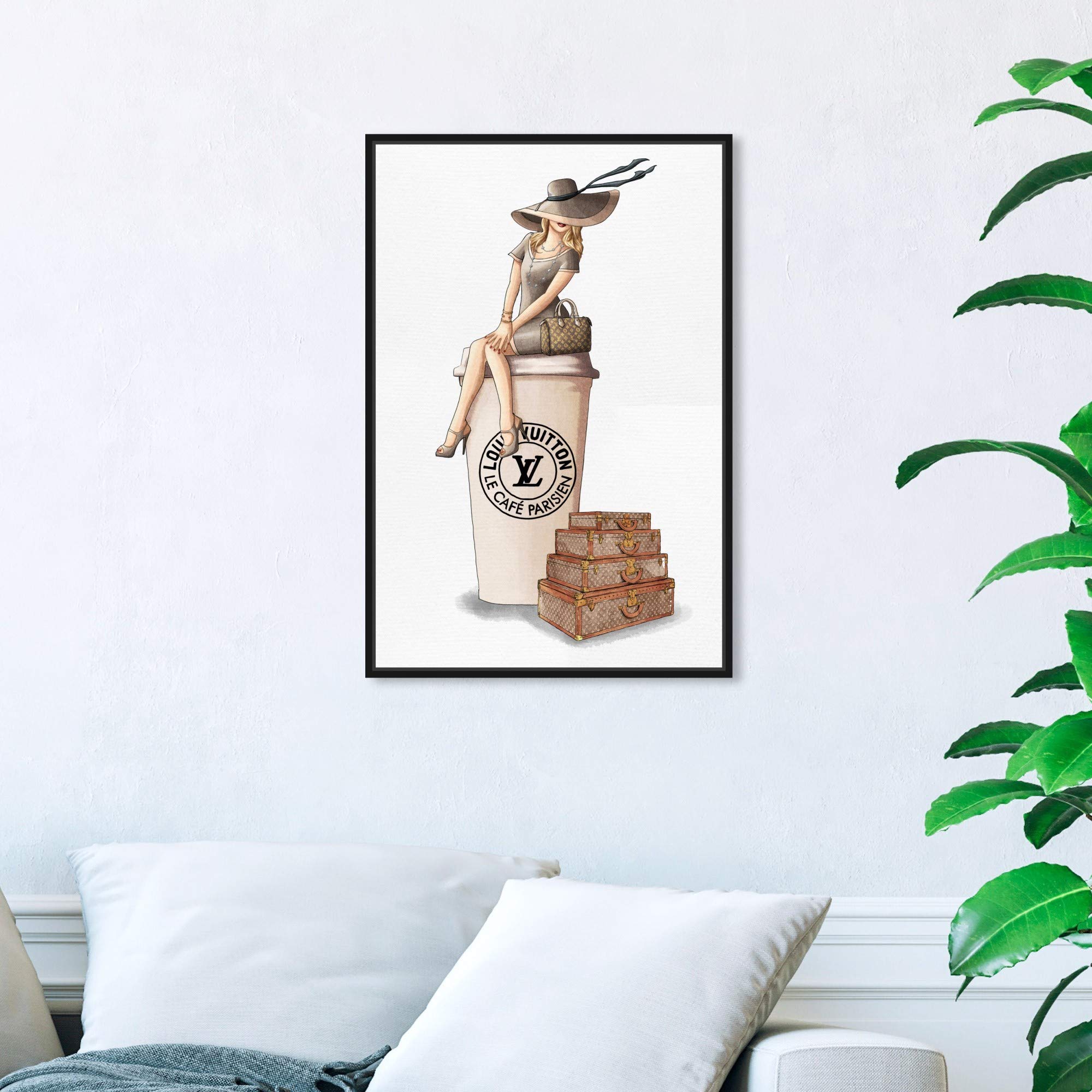 Oliver Gal Artist Co. 'Cafe au Lait Paris' Fashion Wall Art - 16x24 Inch Framed Canvas Print in Brown | Handbag & Home Decor | Perfect for Living Room, Bedroom or Office Décor