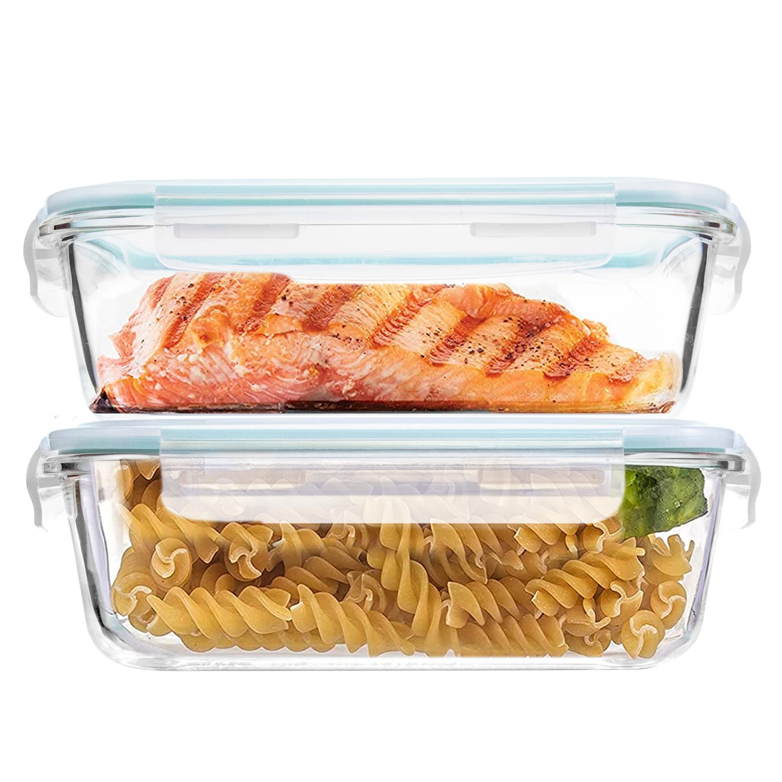 Luvan 60oz Large Glass Food Storage Containers with Lids - BPA Free, Leak-Proof Meal Prep Containers for Microwave, Oven, Freezer & Dishwasher Safe (2 Pack) - Perfect for Meal Prepping, Bento Boxes, Lunch Storage & Leftovers