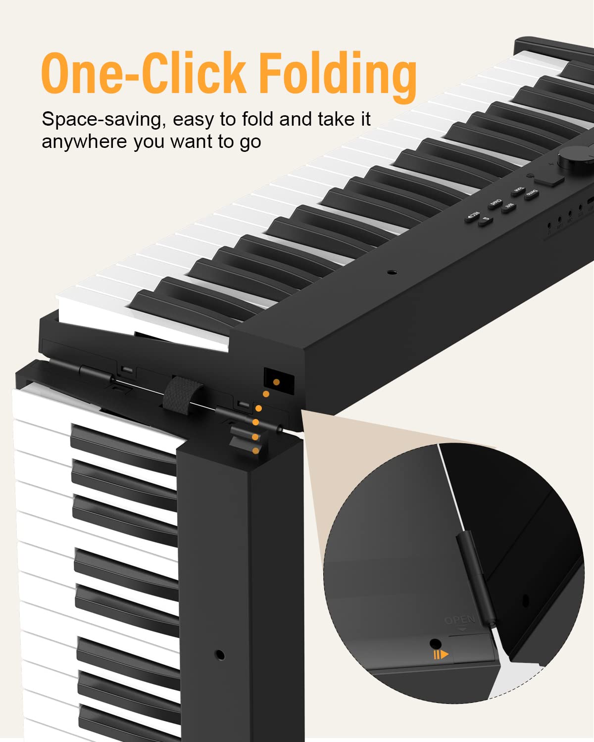 KONIX 88-Key Foldable Piano Keyboard - Portable Bluetooth Electronic Piano for Travel & Home Practice