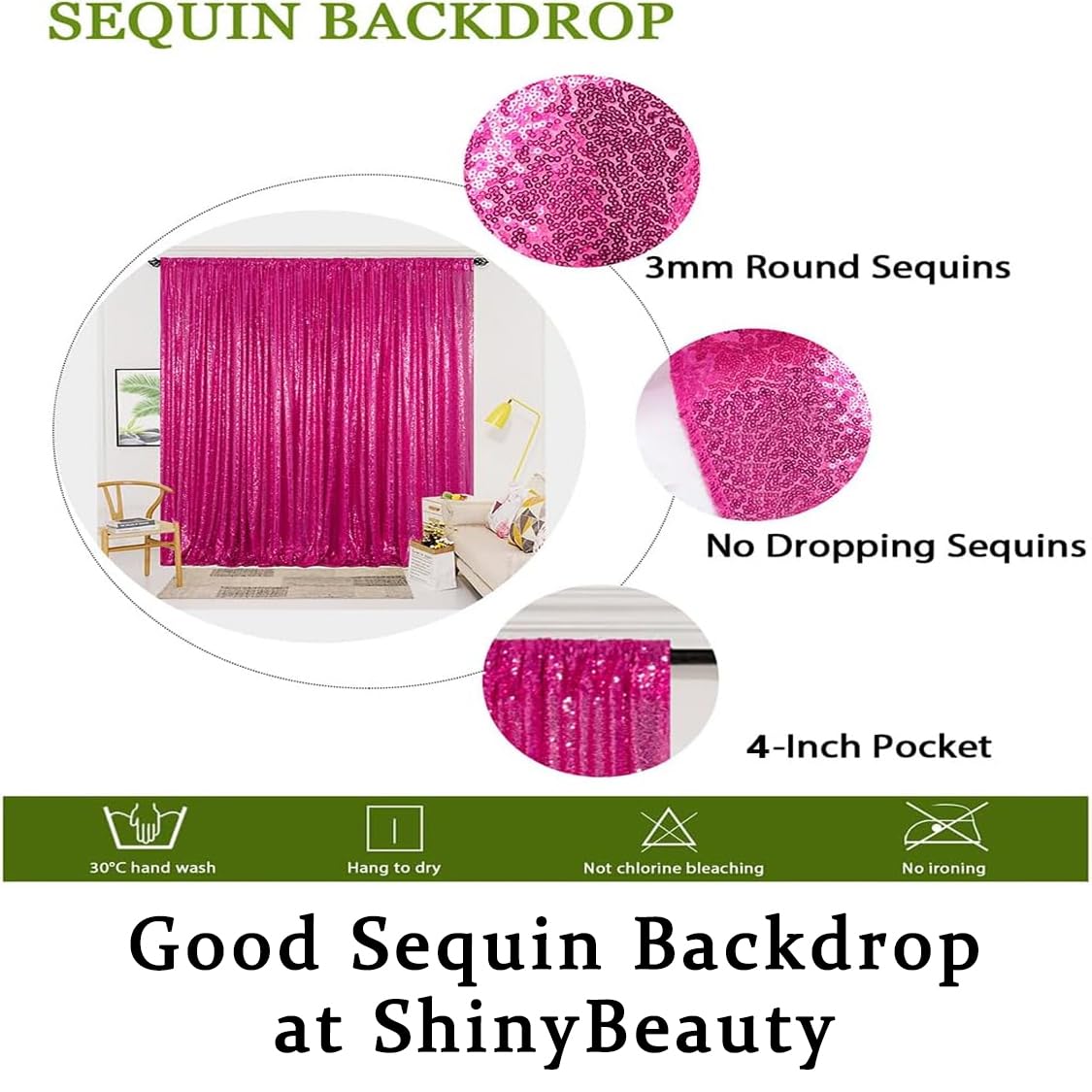 ShinyBeauty Hot Pink Sequin Curtains 4x8 Feet - Sparkly Sheer Wedding Backdrop, Party Decor, Photo Booth Background (4FTx8FT, Fuchsia) | Perfect for Weddings, Birthday Parties, Baby Showers & Events