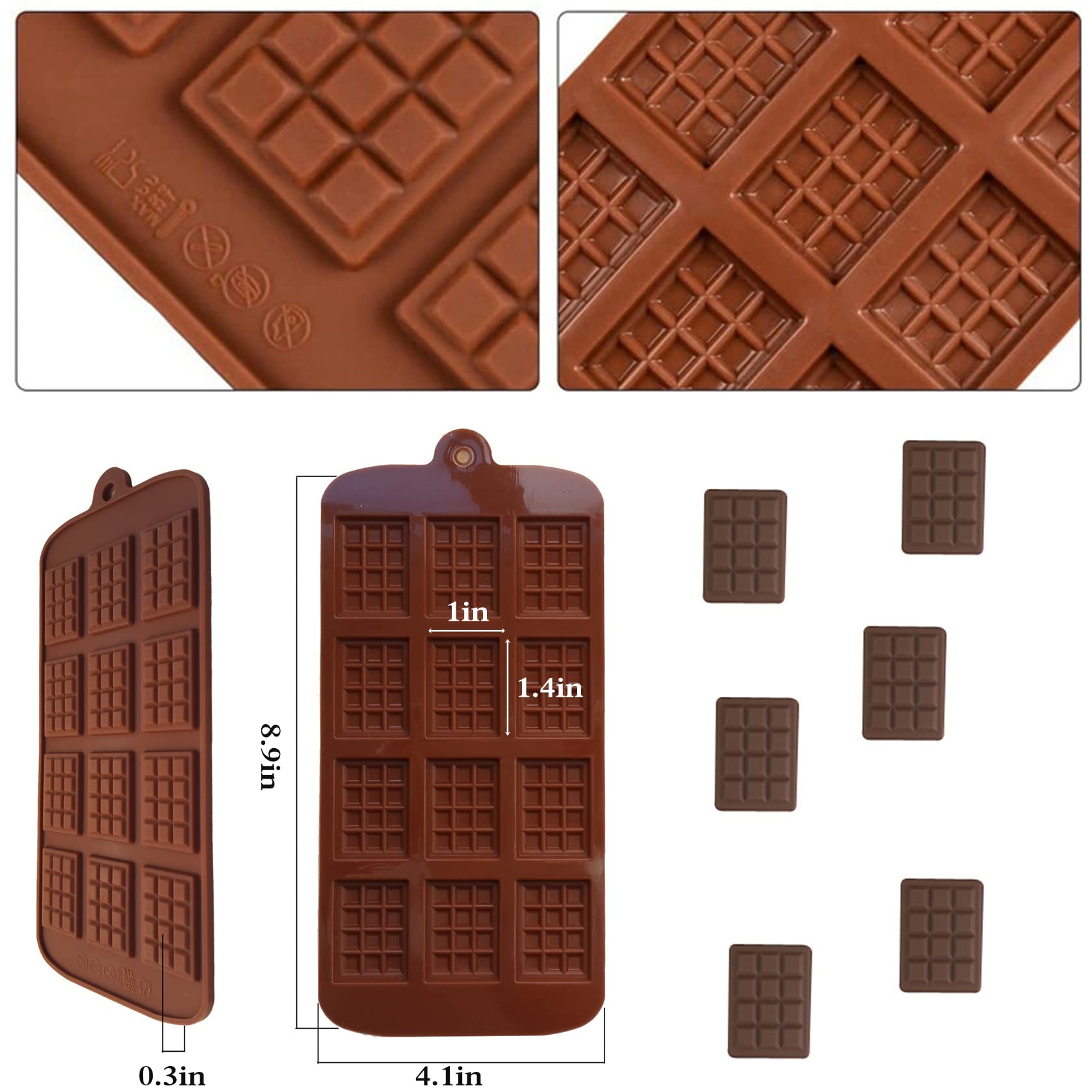 3-Piece Silicone Break Apart Chocolate Molds Set - Square Non-Stick Candy Bar & Protein Chocolate Molds - Reusable Baking Tools for Homemade Desserts, Party Treats & DIY Candy Making