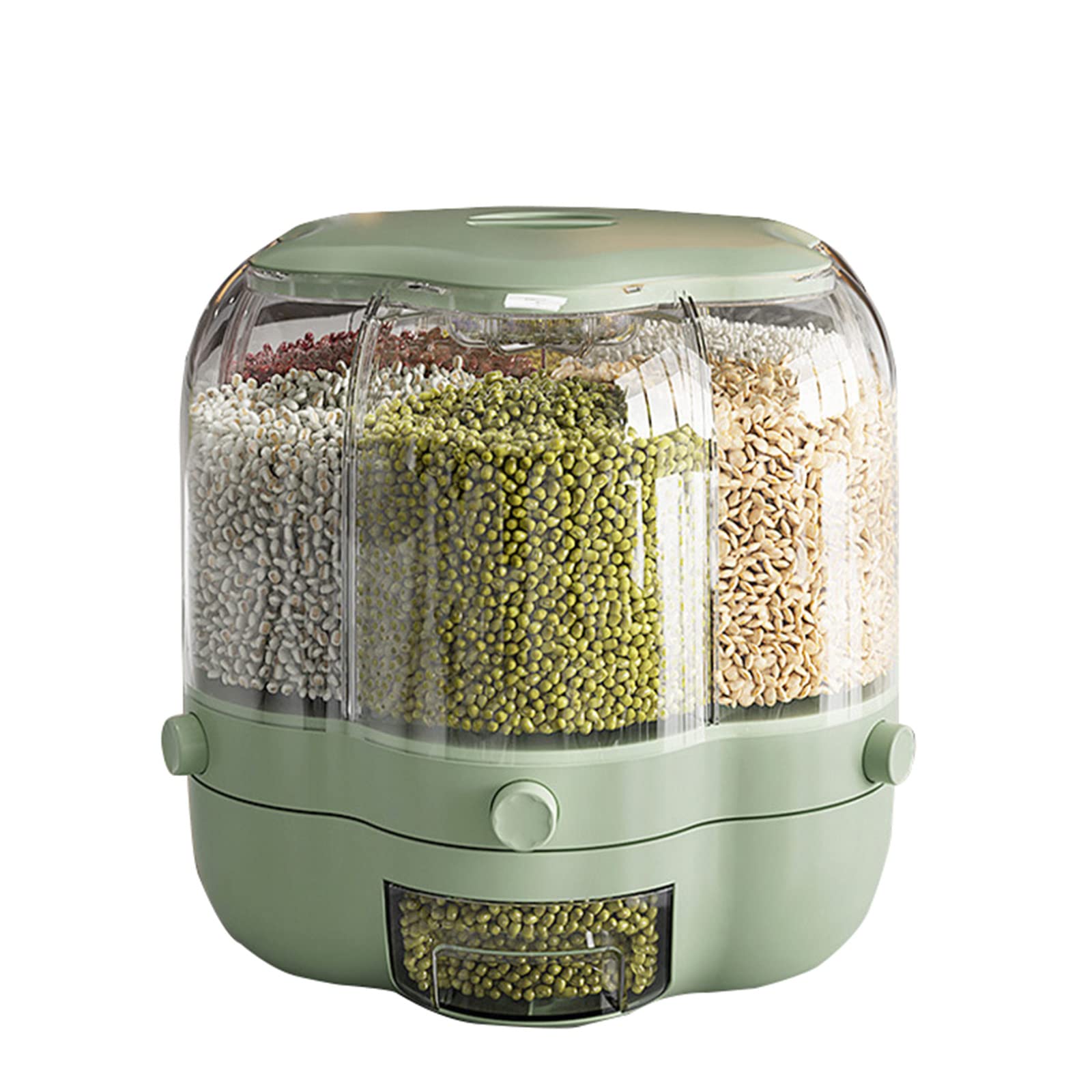 360° Rotating 6-Grid Food Dispenser - 15lb Dry Grain Storage Container with Measuring Cup for Rice, Cereal & Coffee Beans | Kitchen Countertop Organizer for Pantry, Baking & Coffee Station