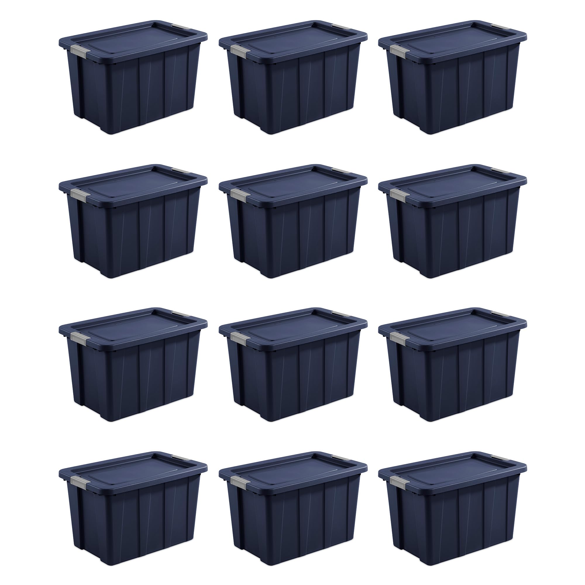 Sterilite 12-Pack 30 Gallon Heavy Duty Storage Bins with Lids - Durable Tuff1 Totes in Dark Indigo for Home Organization, Garage Storage & Moving Supplies