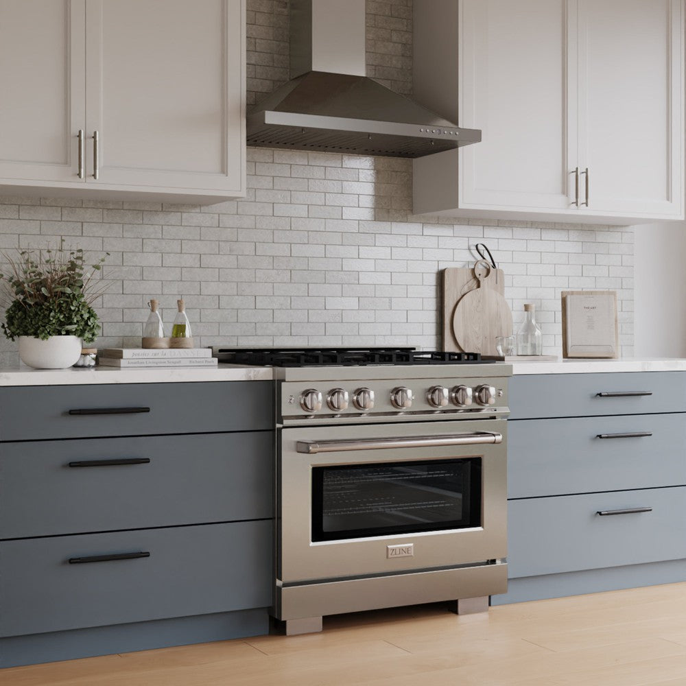 ZLINE 36 Inch 5.2 Cu. Ft. Stainless Steel Gas Range with 6 Burner Cooktop & Convection Oven - Perfect for Home Kitchens, Restaurants & Professional Chefs (Model HGR36)
