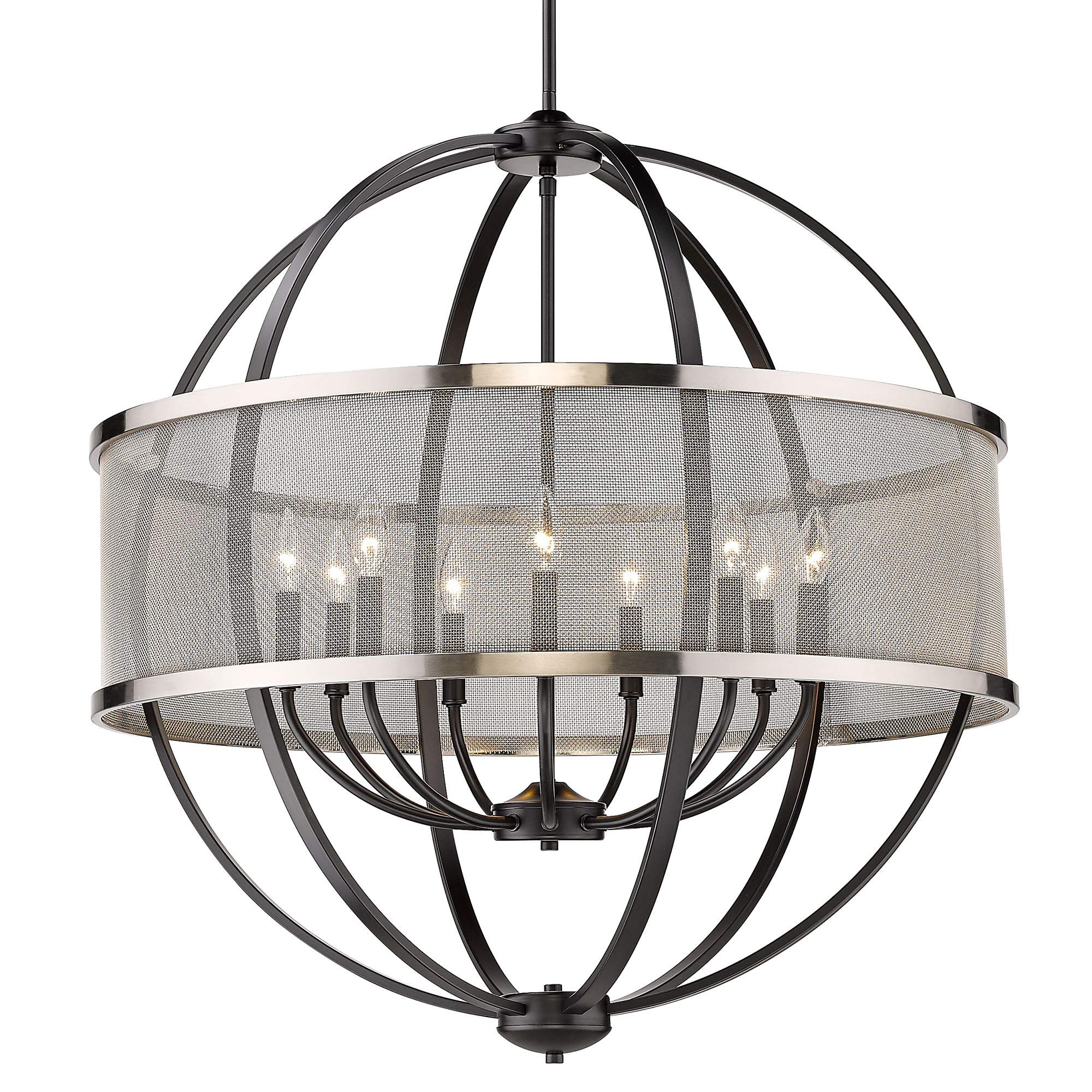 Golden Lighting 3167-9 BLK-PW Colson 6-Light Chandelier in Matte Black with Pewter Shade - Modern Ceiling Light Fixture for Dining Room, Kitchen Island, Foyer & Living Room Lighting
