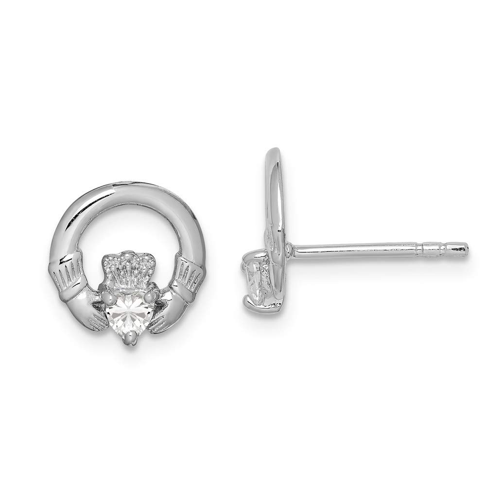 Sterling Silver Rhodium Plated CZ Claddagh Post Earrings for Women - Irish Celtic Jewelry Gift for Her - Perfect for Weddings, Anniversaries & St. Patrick's Day