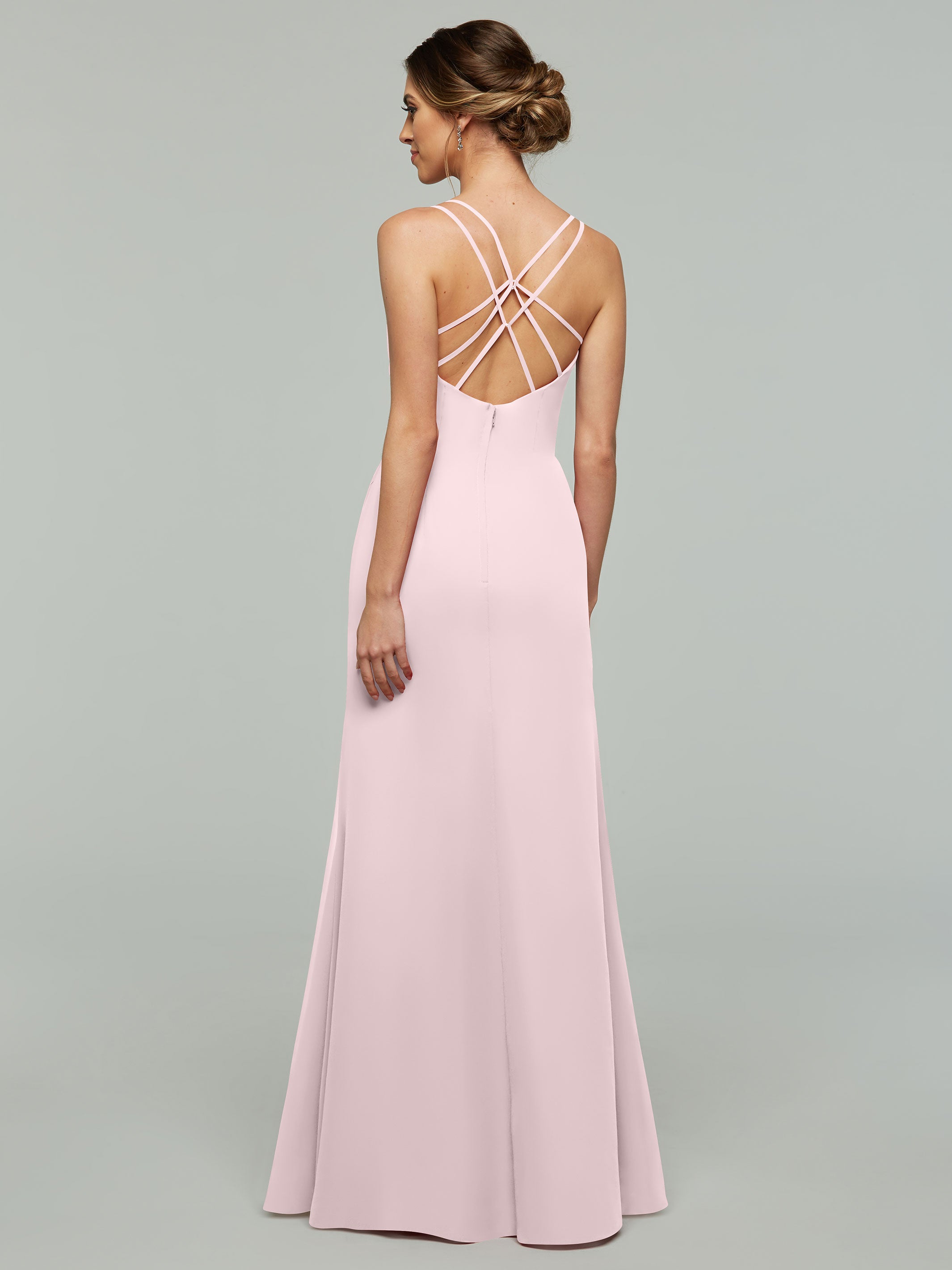 Elegant 80130 Chiffon Sheath Bridesmaid Dress - V Neck & High Slit Design for Weddings, Formal Events & Special Occasions