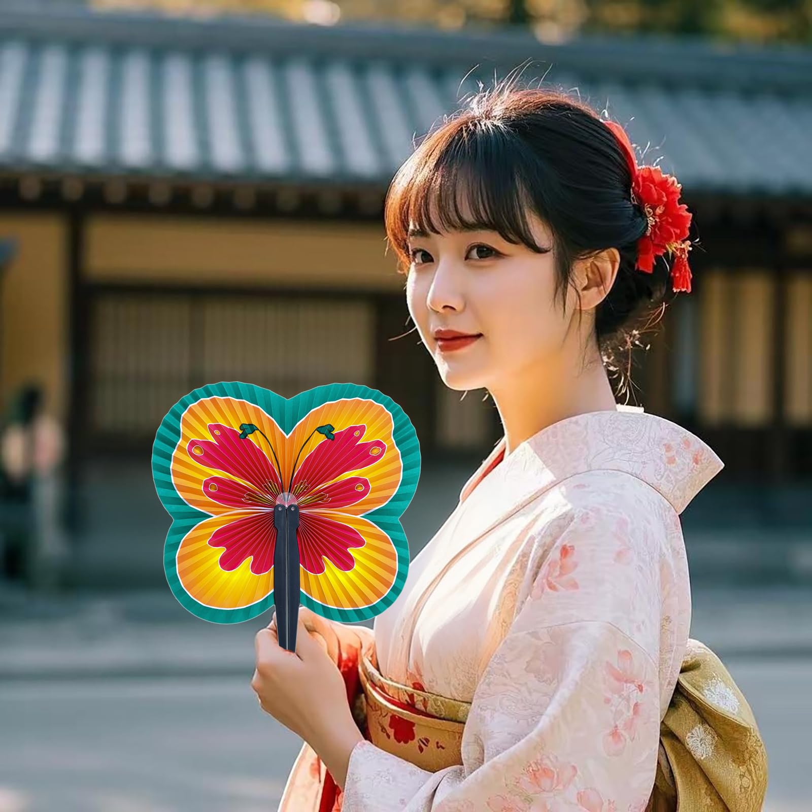 24 Pack Folding Hand Paper Fans - Bulk Accordion Fans for Wedding, Party, Birthday Decorations - Butterfly Design Handheld Fans for Dancing, Festivals, and Events - Perfect for DIY Crafts and Home Decor