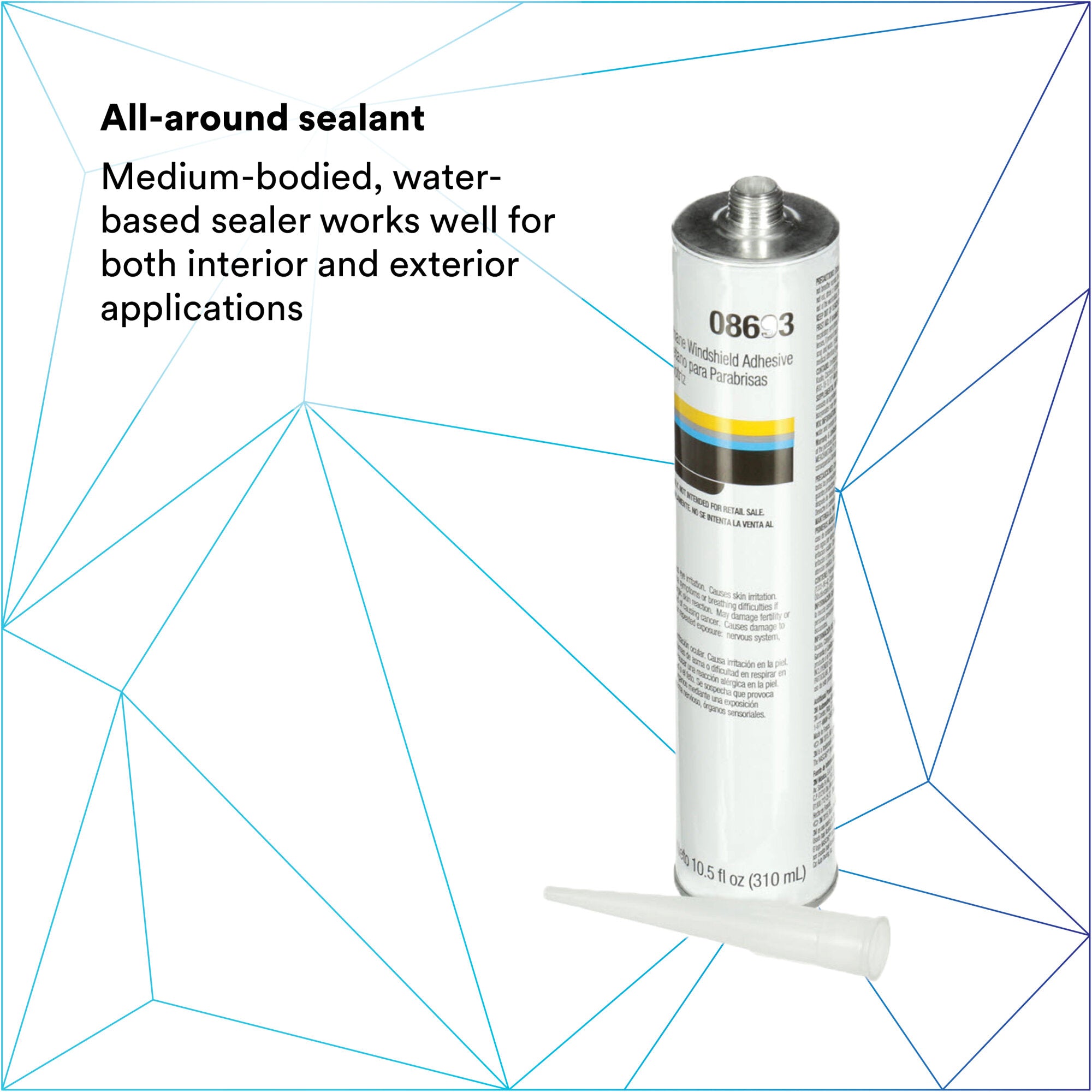 3M Auto Glass Urethane Windshield Adhesive 08693 - 10.5 fl oz Cartridge for Professional Windshield Installation & Auto Glass Repair - Perfect for DIY Car Maintenance and Professional Auto Body Shops
