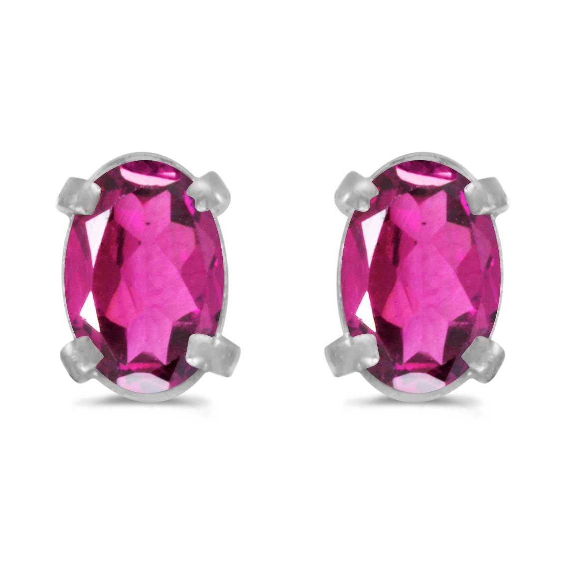 14K White Gold Oval Pink Topaz Stud Earrings for Women - Elegant Gemstone Jewelry Gift for Birthday, Anniversary & Special Occasions