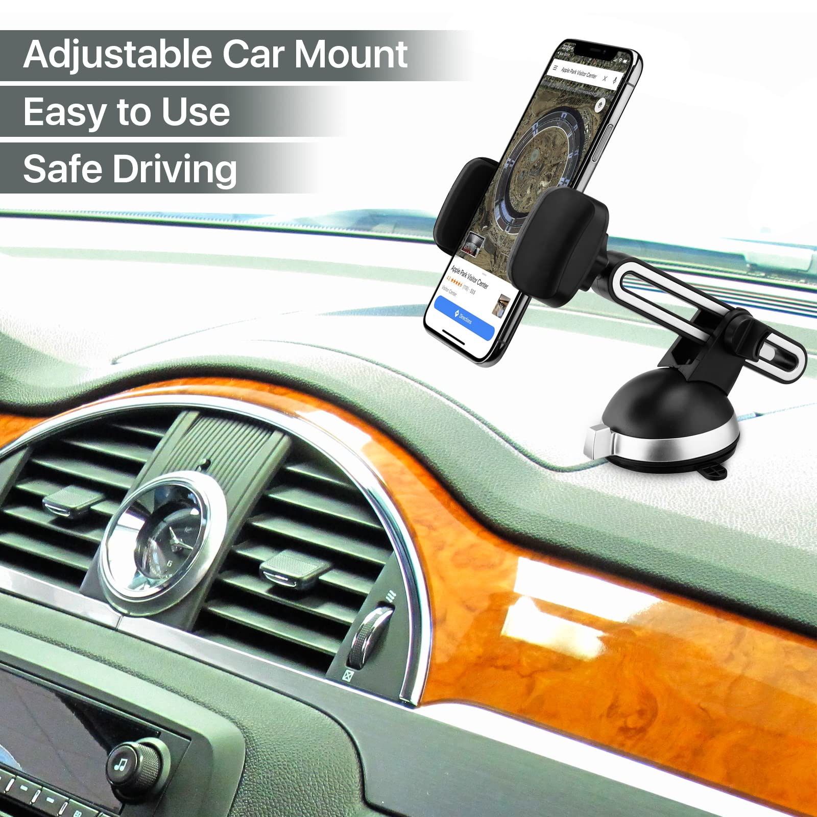LAX Gadgets Universal Car Phone Mount - Hands-Free Windshield & Dashboard Cell Phone Holder for Safe Driving | Compatible with iPhone, Samsung, Google Pixel | Perfect for GPS Navigation & Road Trips