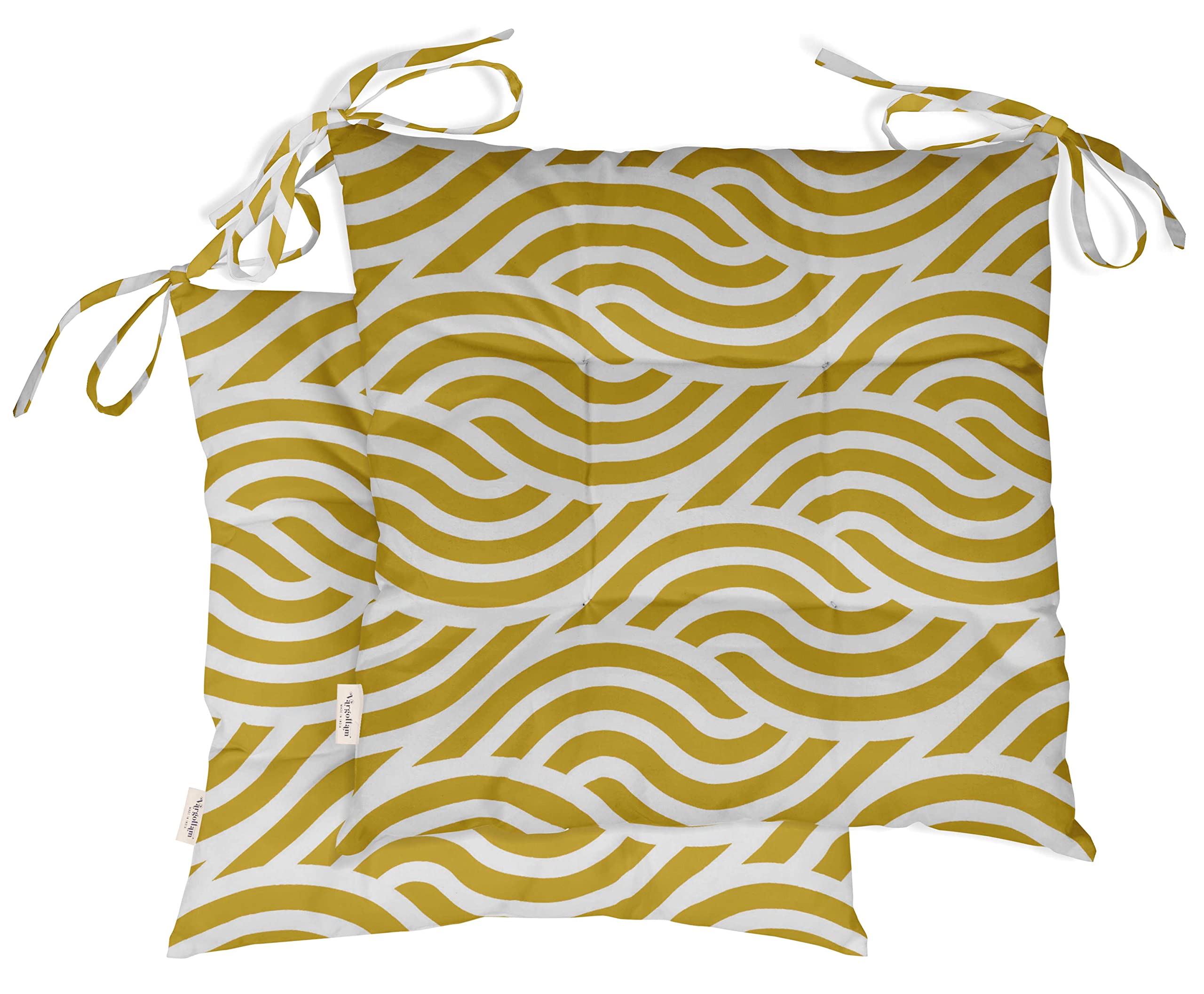 Waterproof 19-inch Square Tufted Patio Cushion Set of 2 - Indoor/Outdoor Furniture Seat Cushions with Abstract Print in Yellow | Perfect for Garden Chairs, Poolside Loungers & Outdoor Dining Sets