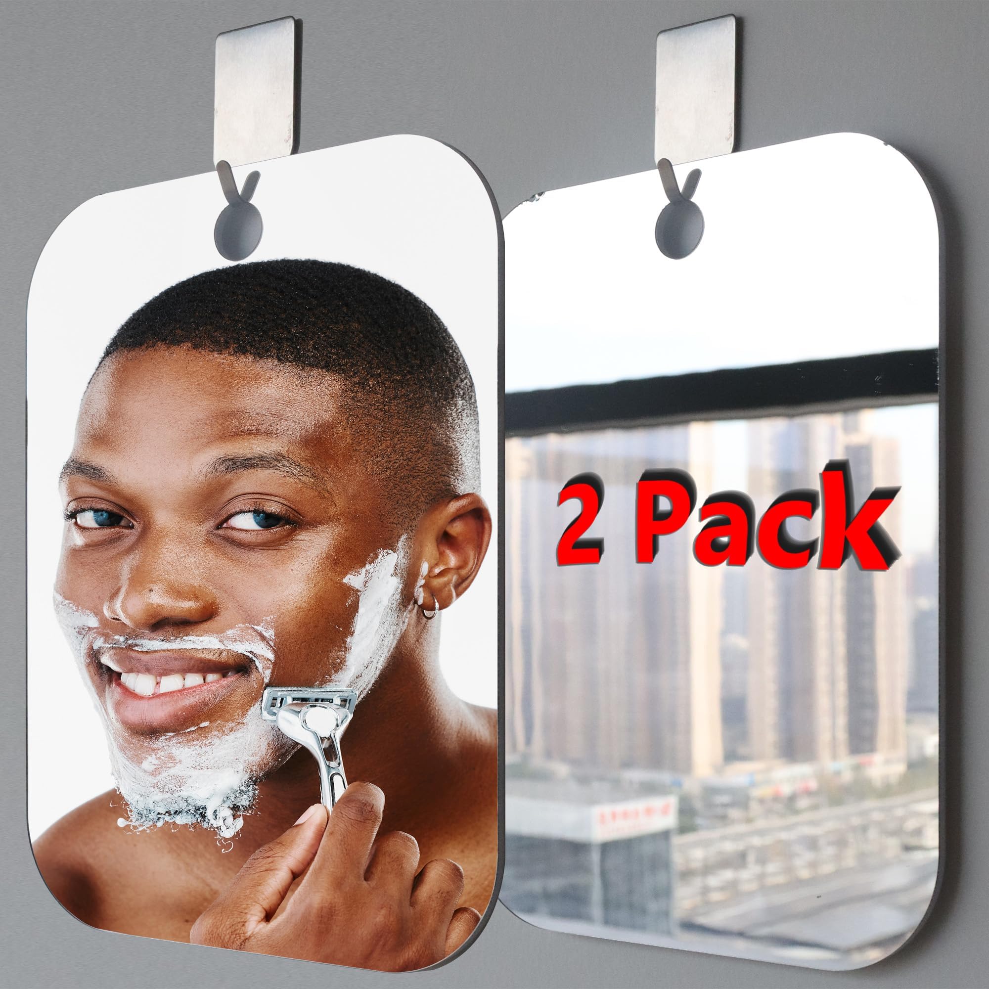 2 Pack Unbreakable Shower Mirror for Travel & Bathroom - 8x10.6 Inch Shatterproof Wall Mounted Mirror for Shaving & Makeup - Perfect for Camping, Outdoor Showers & Daily Grooming