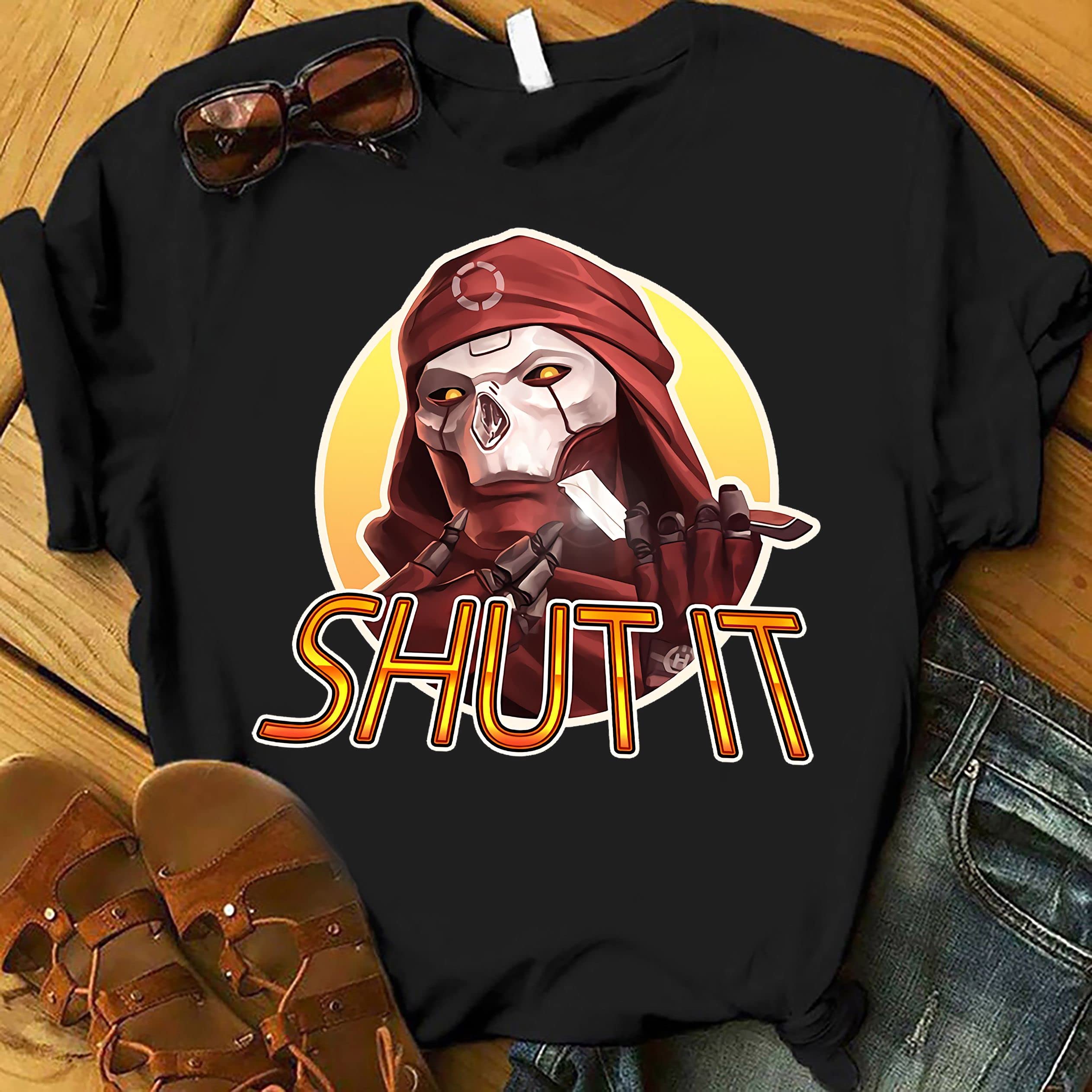 Revenant Shut It Graphic T-Shirt | Apex Legends Holospray Design | Multi-Color Gaming Tee for Fans & Cosplay | Perfect for Gaming Events & Casual Wear