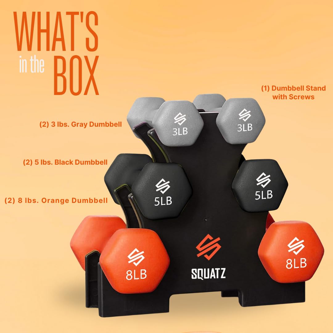 32lbs Neoprene Coated Hex Dumbbell Set with Stand - Anti-Slip, Anti-Roll Design in Gray, Black & Orange | Perfect for Home Gym, Strength Training, Yoga & Fitness Workouts